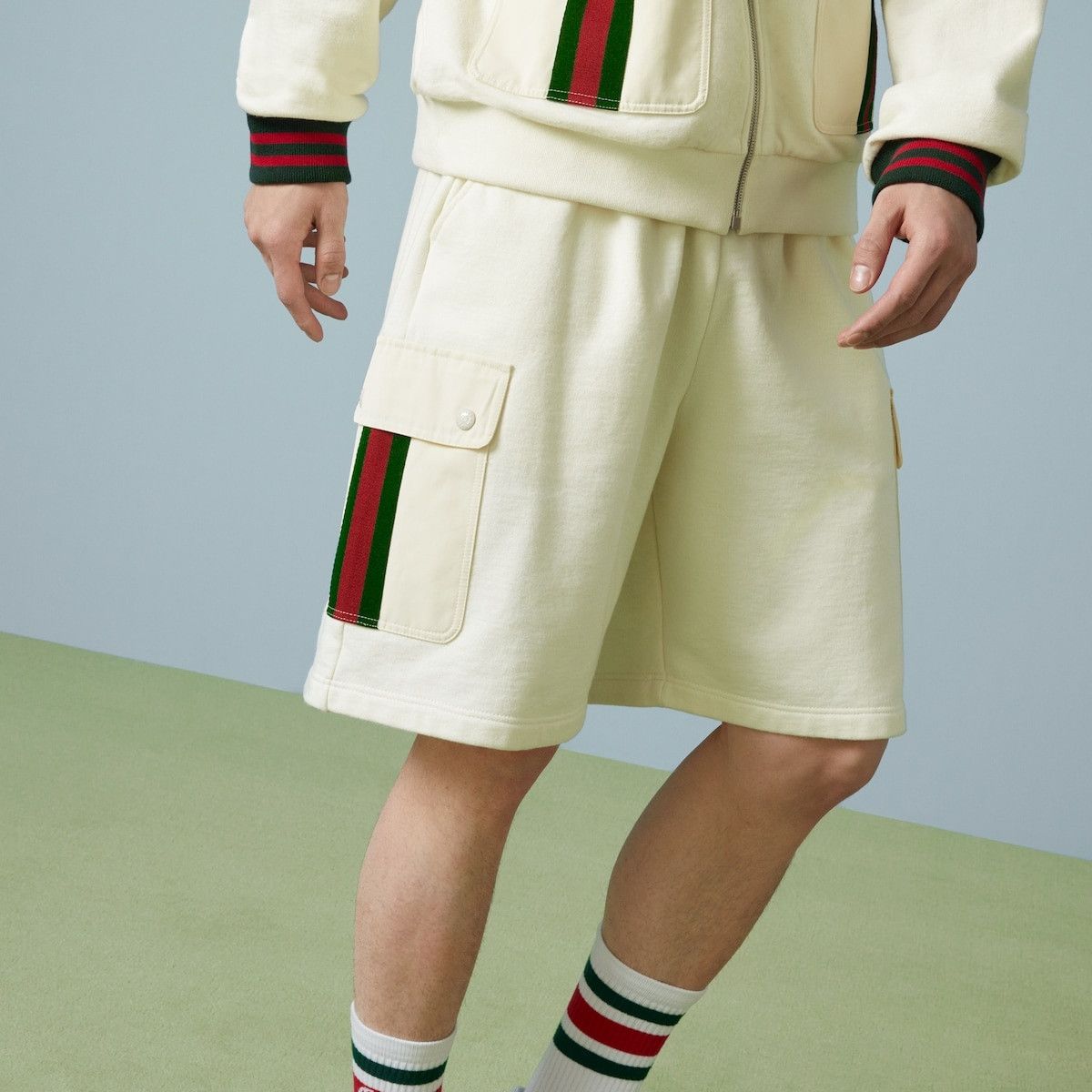 Gucci o1s1wg110725 Cotton Jersey Shorts With Web in Ivory Size US 40 / EU 56 - 3 Thumbnail