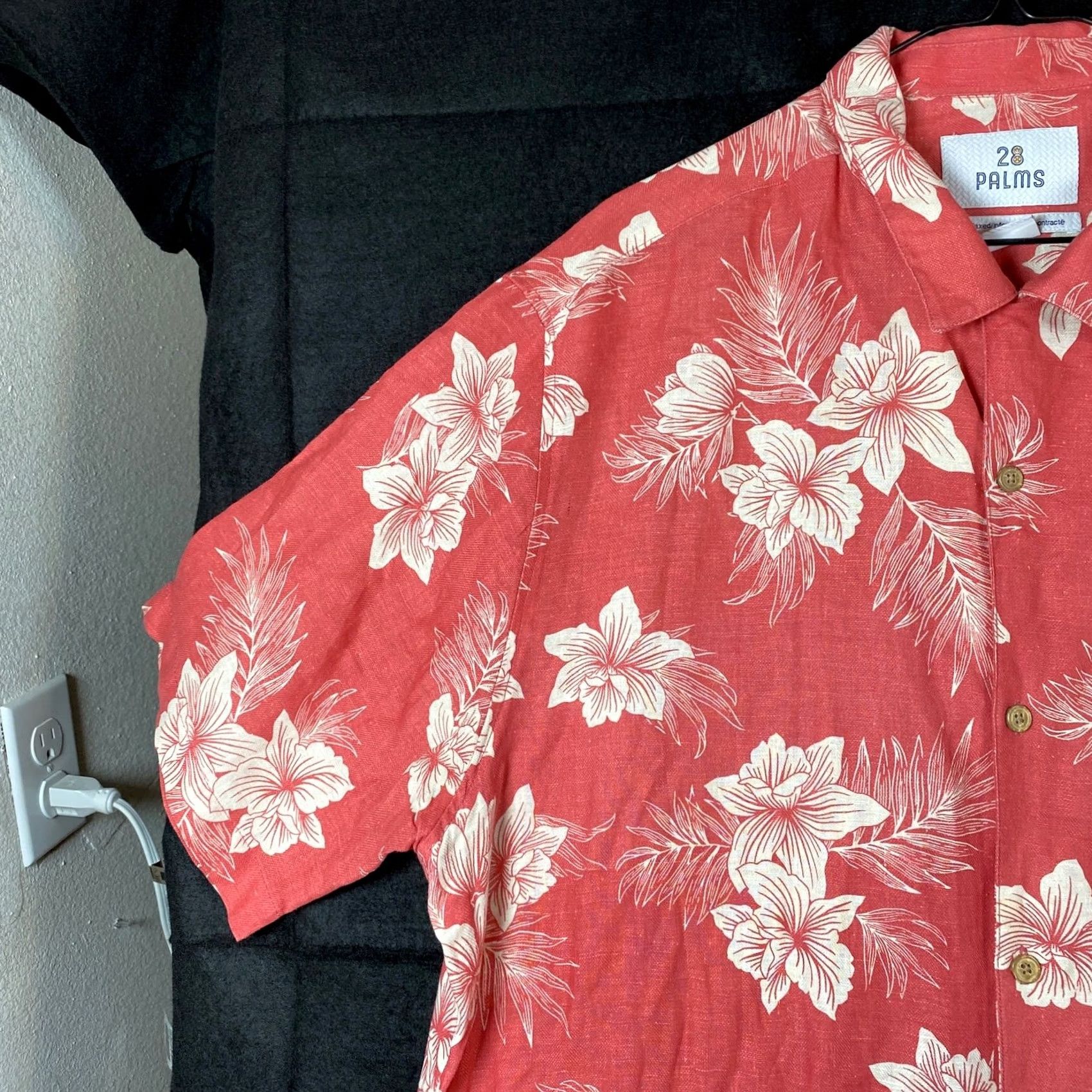 Vintage 28 Palms Shirt XL Salmon Floral Collared Button-Down Silk Linen Blend Short Sleeve Casual Mens Size US XL / EU 56 / 4 - 4 Thumbnail