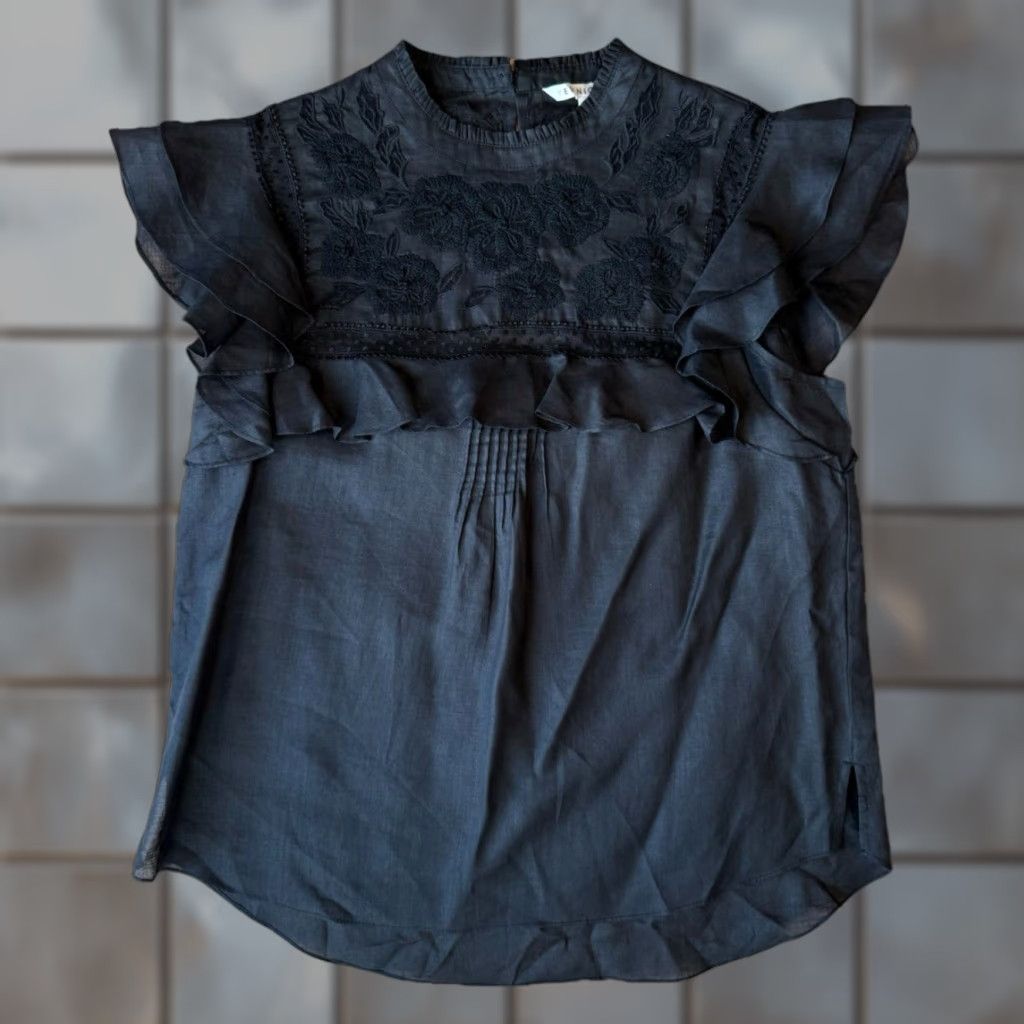 Veronica Beard VERONICA BEARD Abdula Ruffled High Neck Top Women's 8 Black Glam Boho Party Shirt Size M / US 6-8 / IT 42-44 - 1 Thumbnail