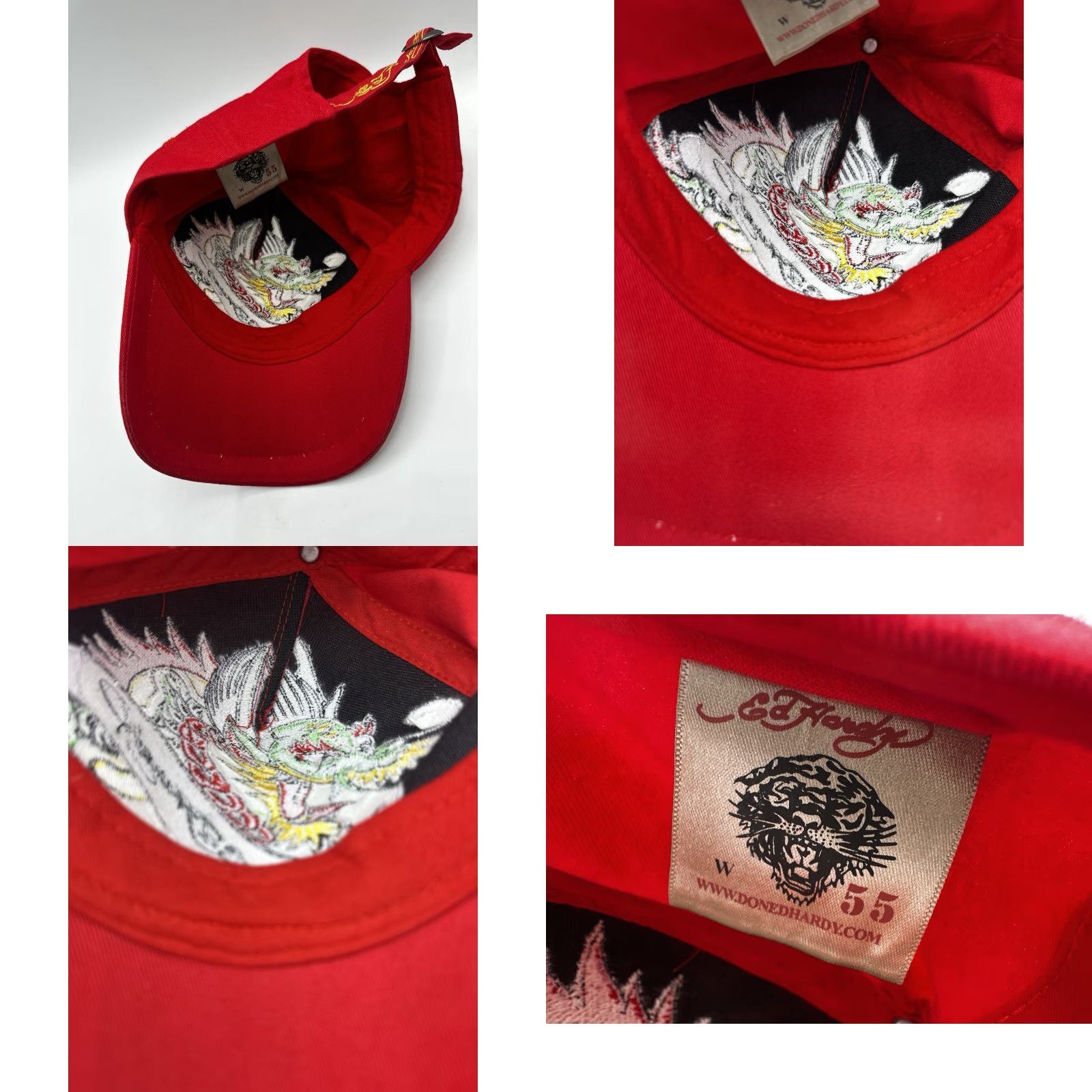 Ed Hardy Ed Hardy Red Embroidered Dragon Ball Cap Hat Strapback Unisex Adults One Size Red Cotton Size ONE SIZE - 8 Thumbnail