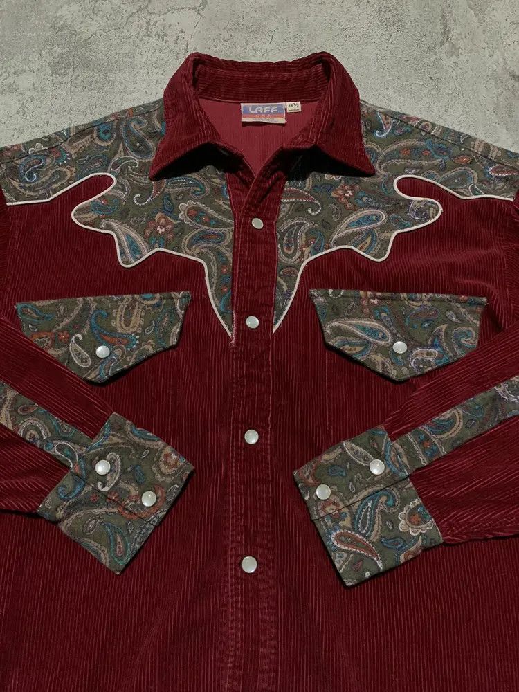 Vintage LAFF USA western paisley corduroy shirt marroon Size US M / EU 48-50 / 2 - 2 Thumbnail