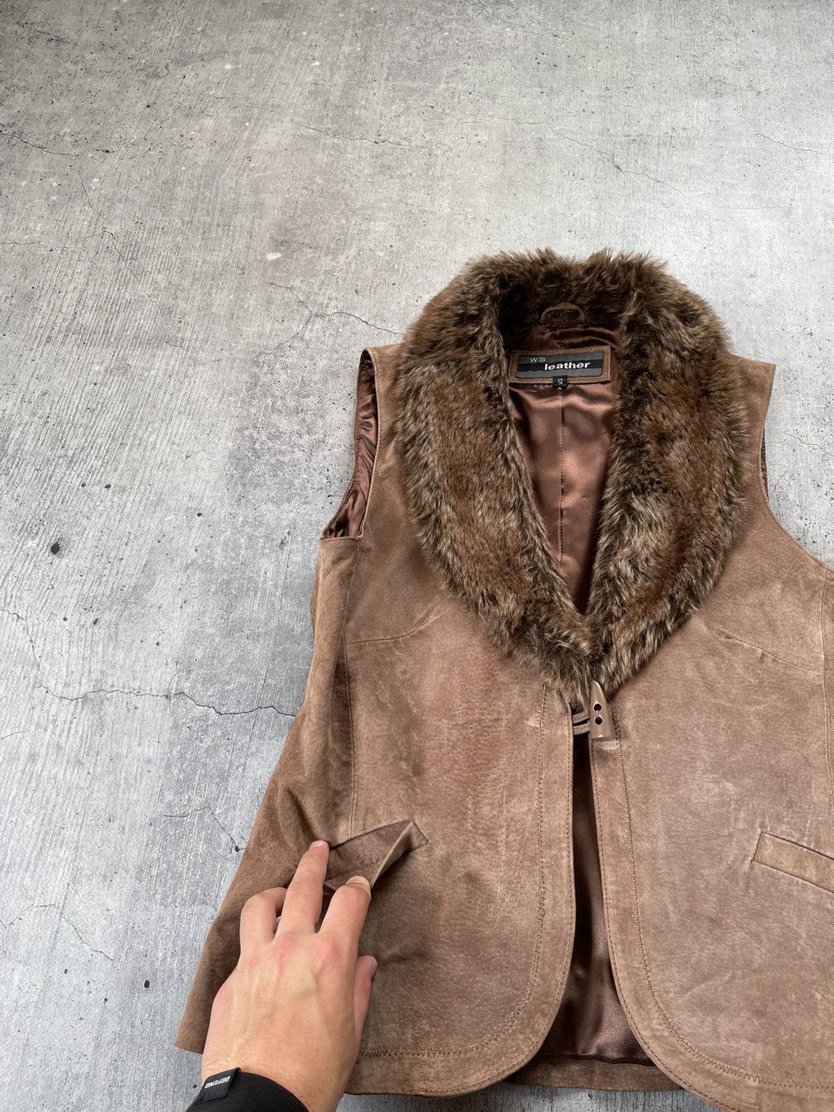 Genuine Leather × Sears × Vintage VINTAGE Y2K LEATHER FUR VEST Size US XS / EU 42 / 0 - 2 Thumbnail