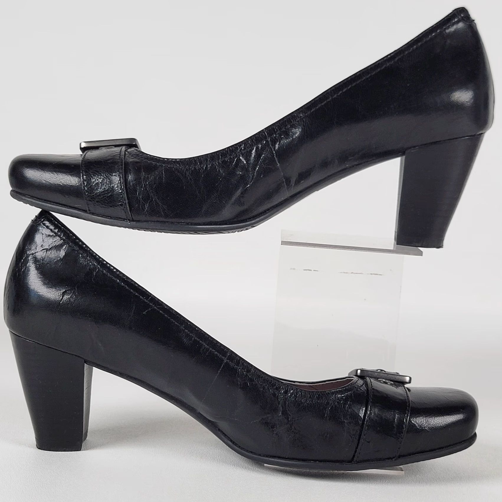 Ecco ECCO Black Leather Pumps Buckle Accents Women's Size 10/41 EU Pumps, Women, Heel, Black, Slip On, Med, Rubber Outsole, Leather Upper, Classic, 90s? Size US 10 / IT 40 - 4 Thumbnail