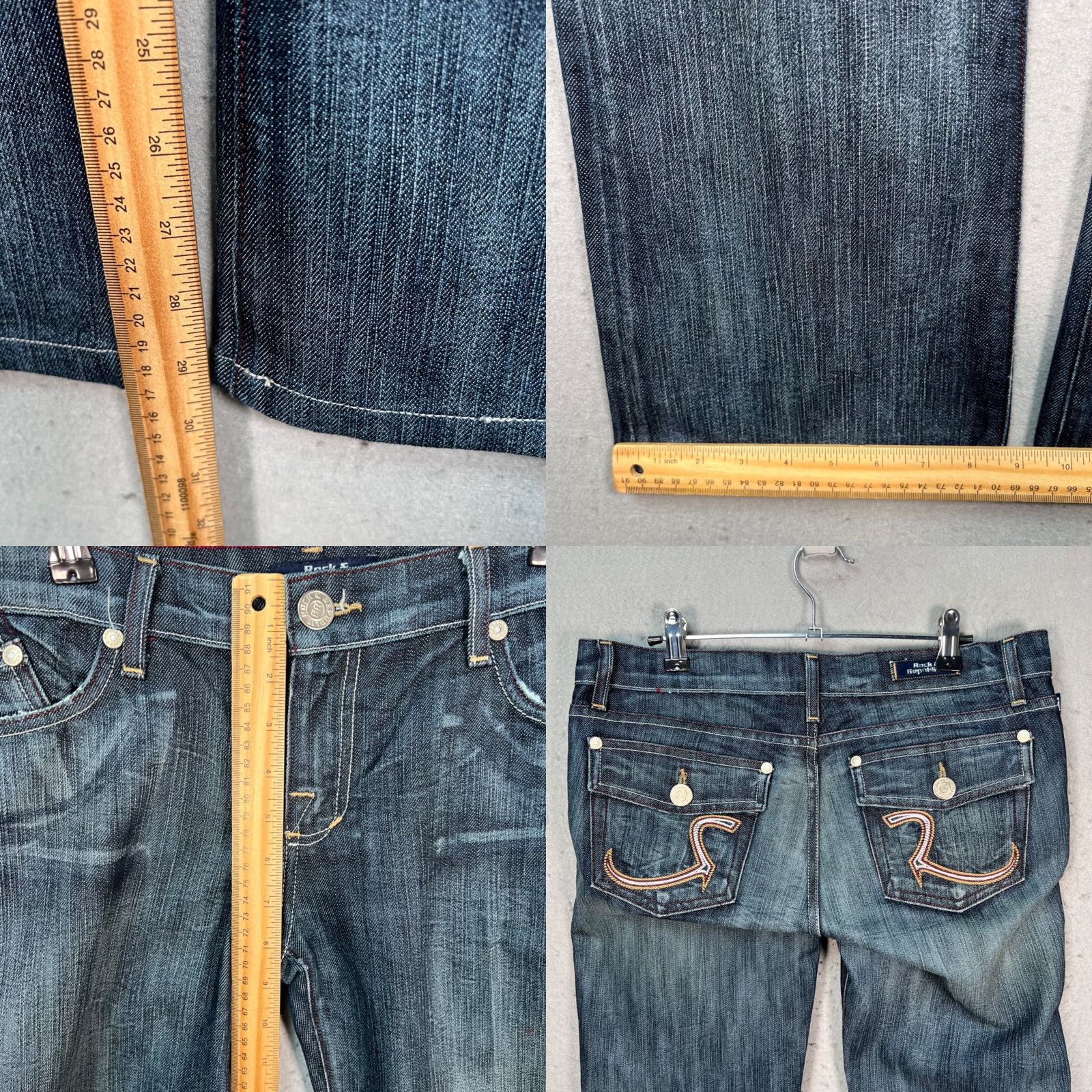 Vintage Rock & Republic Jeans Bootcut Womens 29 Distressed Dark Wash Denim Blue Regular 5-Pocket Inseam 30 Jeans Mens Womens Size 24" / US 00 / IT 34 - 8 Thumbnail