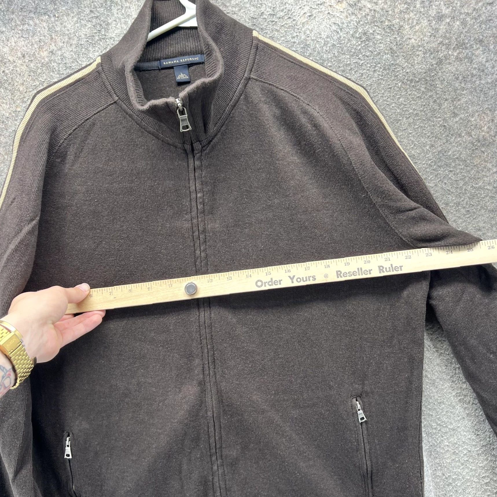 Banana Republic VINTAGE? No. Banana Republic Jacket Mens Large Brown Full Zip Track Mock Neck Cotton Striped - not allowed to add N/A. Size US L / EU 52-54 / 3 - 6 Thumbnail