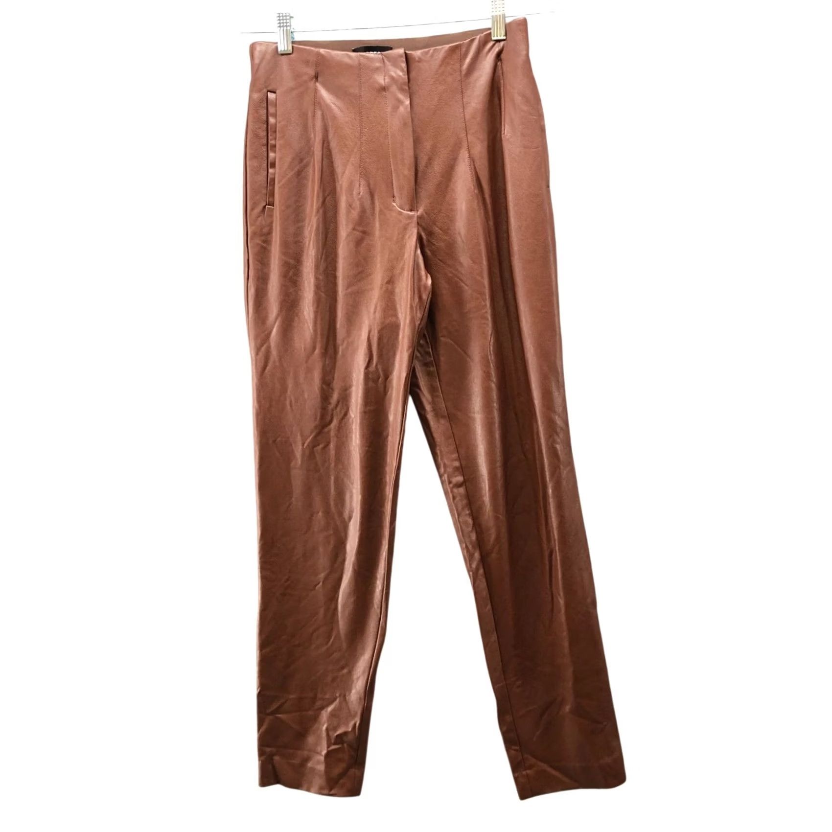 Express Express Faux Leather Tapered Leg Pants Womens 4L Long Brown High Waisted Pleated Tapered Leg Pants Size 27" / US 4 / IT 40 - 2 Thumbnail