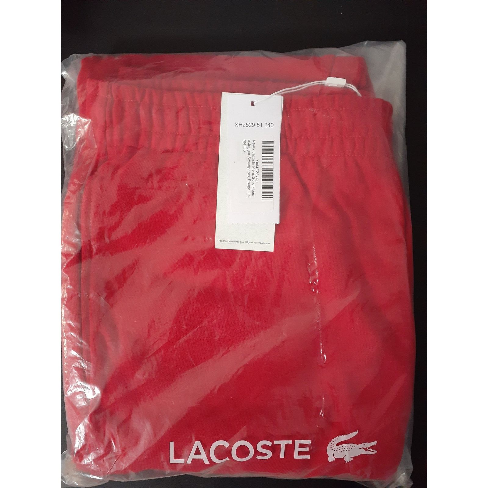 Lacoste Lacoste Men's Solid Fleece Jogger Sweatpants, Rouge L Size US 34 / EU 50 - 2 Thumbnail