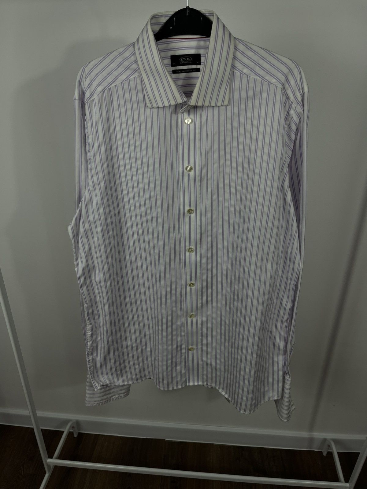 Eton Eton Contemporary Fit Striped Shirt 16.5 42 Purple White Size US L / EU 52-54 / 3 - 4 Thumbnail