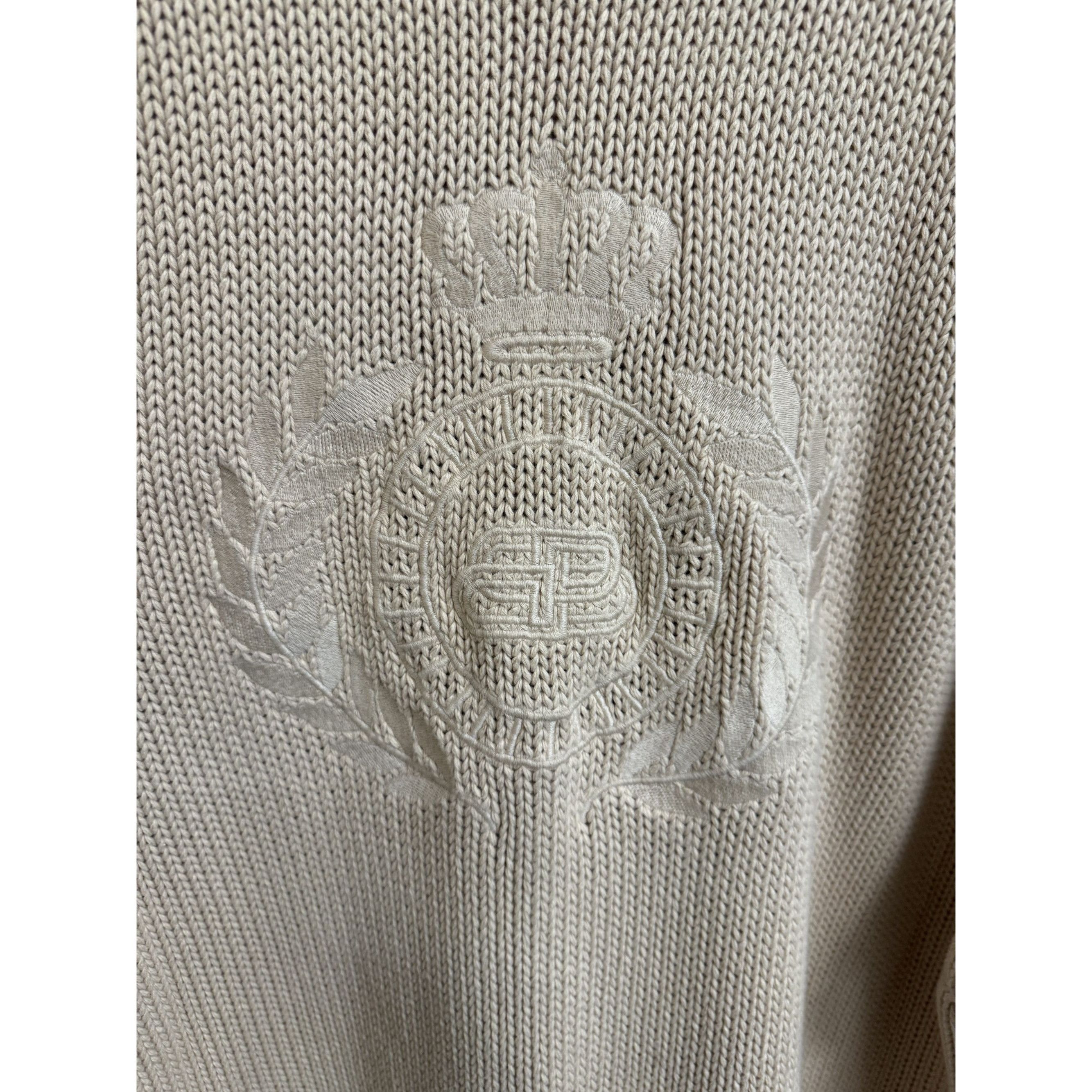 Balenciaga Balenciaga Beige Oversized Knit Sweater With Embroidered Cre Size S / US 4 / IT 40 - 6 Thumbnail