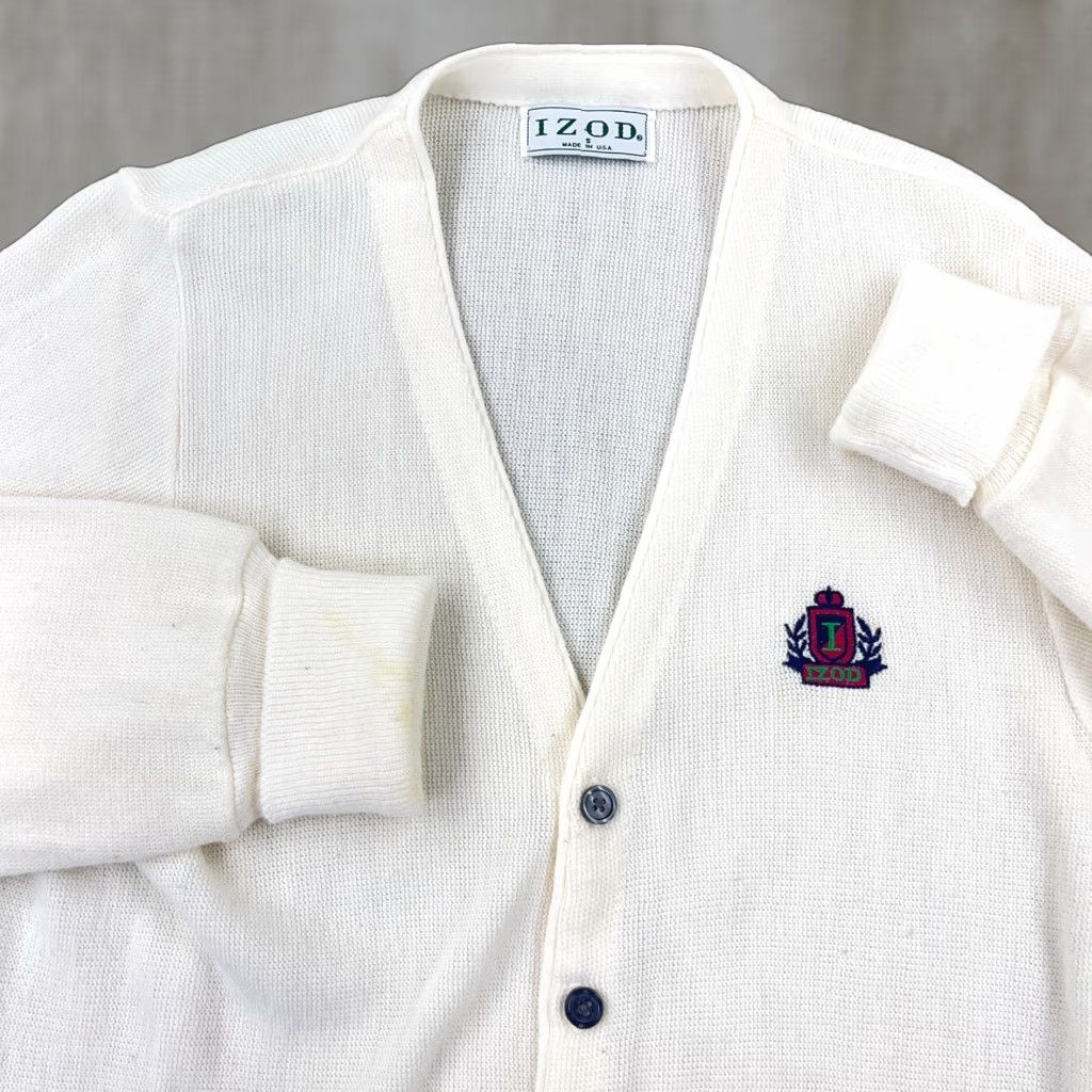 Izod VINTAGE IZOD Cardigan Sweater Men Small White Acrylic Button Up 80s USA Grandpa Size US S / EU 44-46 / 1 - 1 Thumbnail