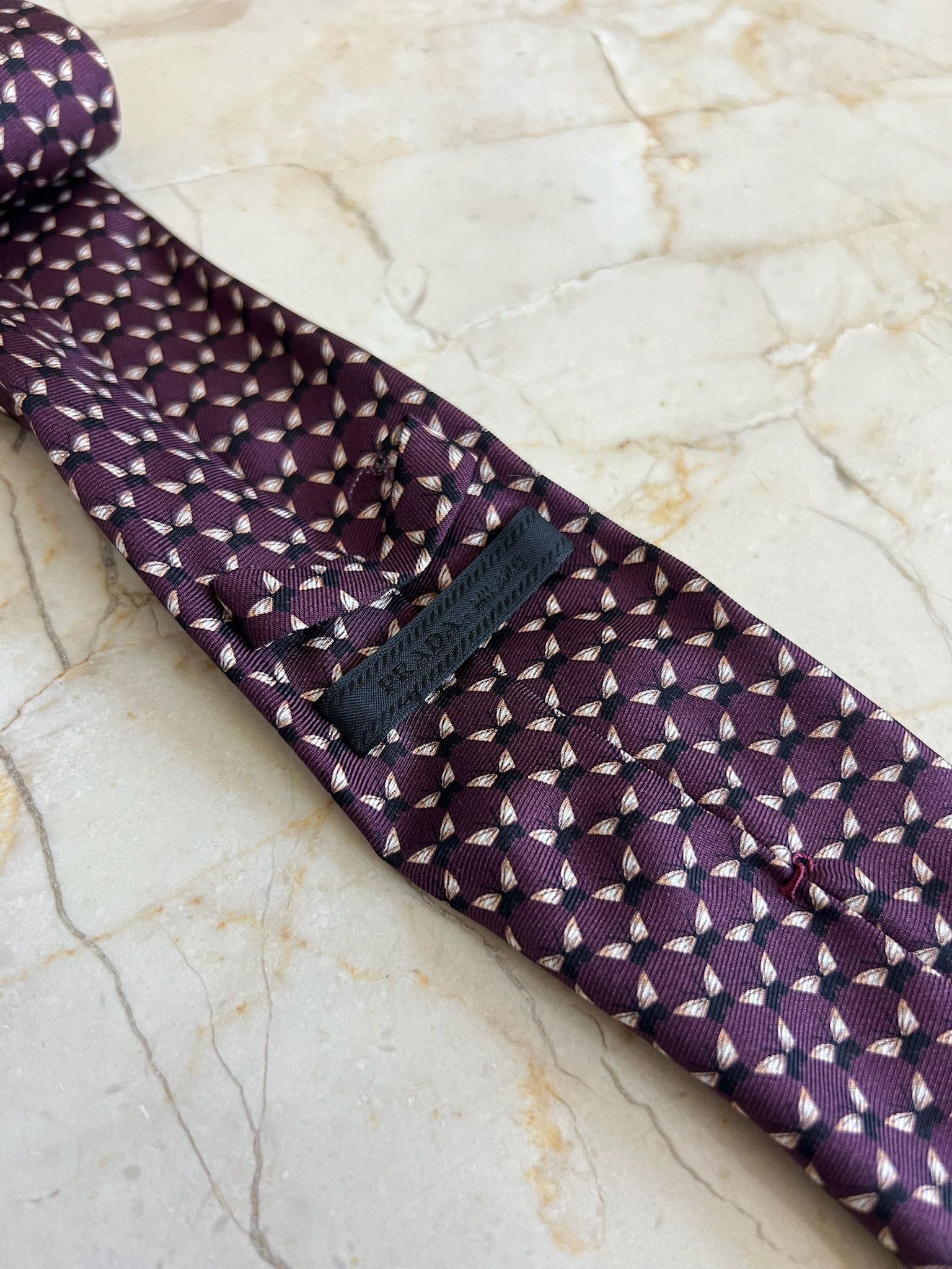 Prada Animal Butterfly Print Tie Wine Bourdeaux Maroon Size ONE SIZE - 3 Thumbnail