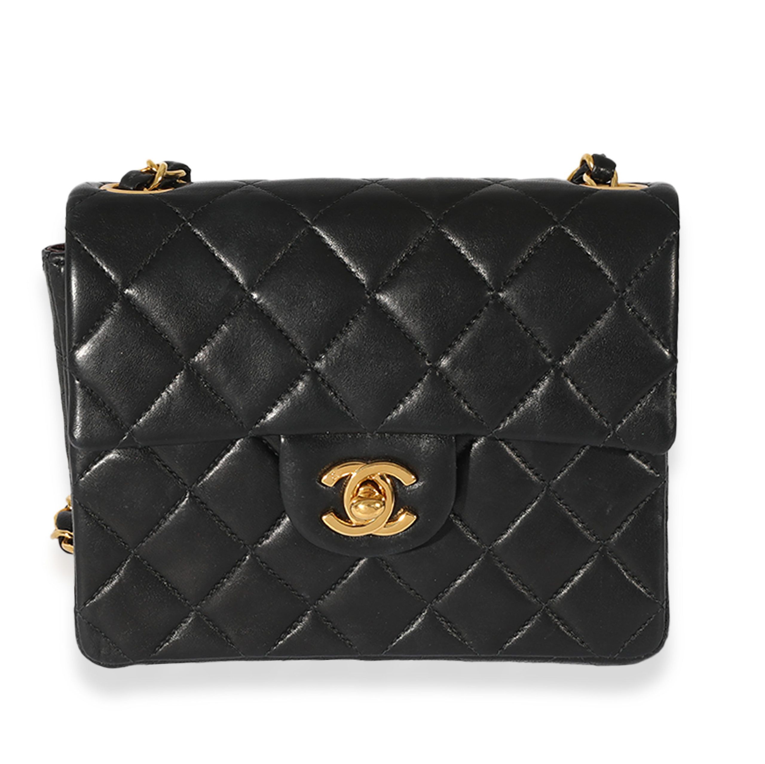 image of Chanel Vintage Black Quilted Lambskin Mini Square Classic Flap Bag, Women's