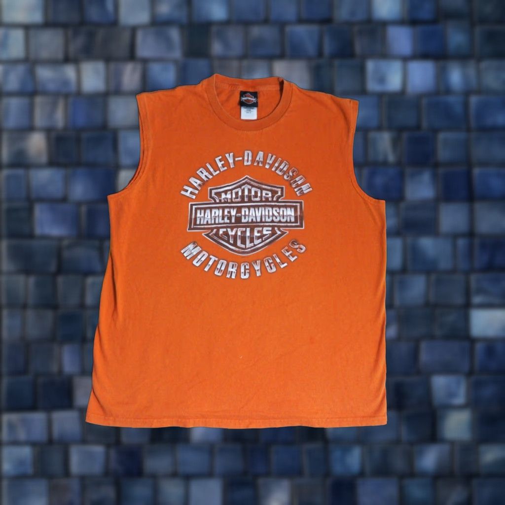 Harley Davidson VINTAGE Harley-Davidson Fairbanks Alaska Orange Biker Logo Wolf Tee Tank Top T-Shirt XL Size US XL / EU 56 / 4 - 1 Thumbnail