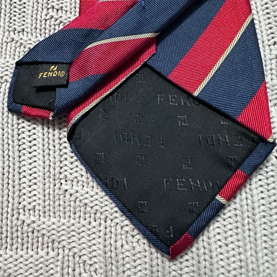 Fendi Fendi red and navy striped Italian silk tie Size ONE SIZE - 4 Thumbnail