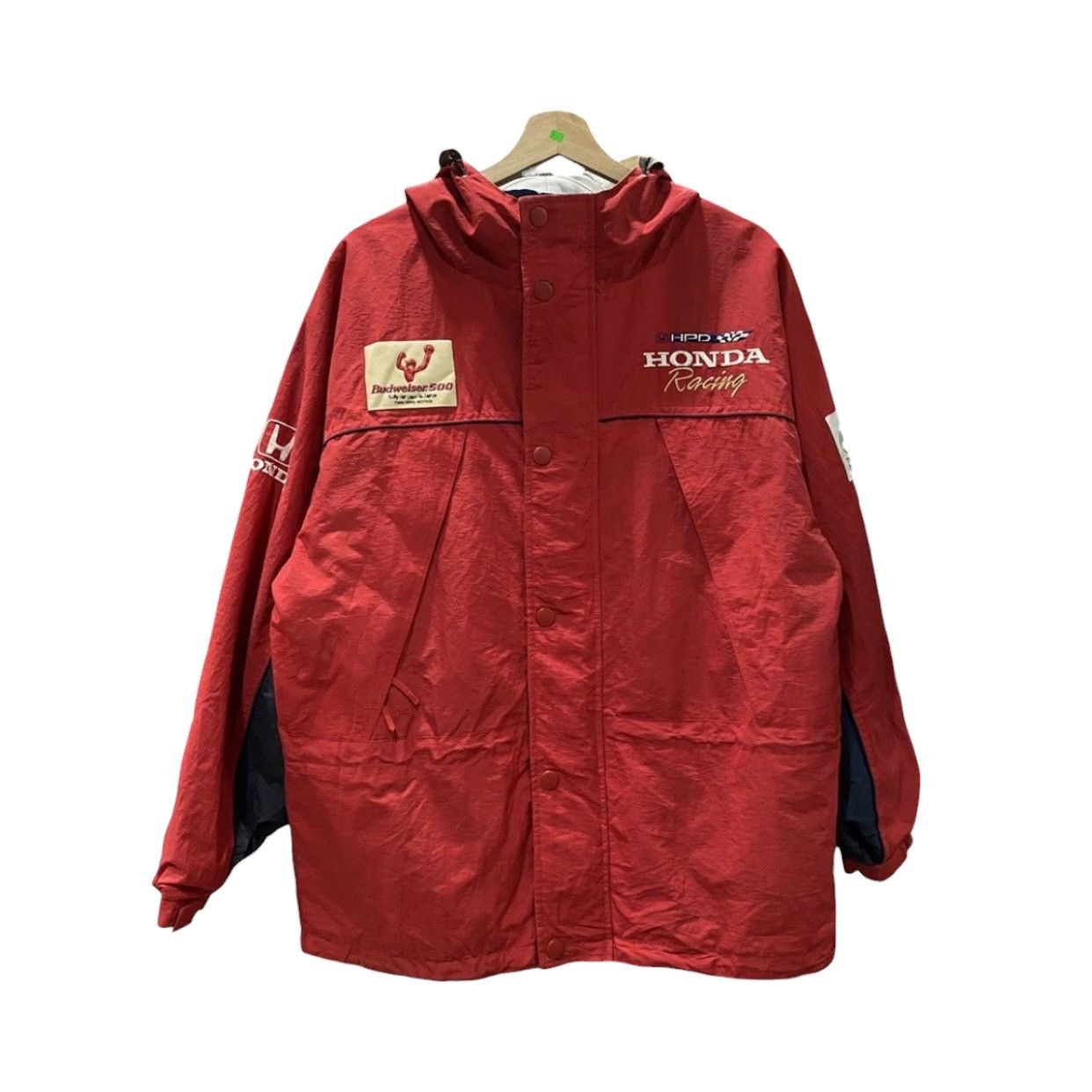 Budweiser Vintage 90s Honda Racing Budweiser 500 Hooded Racing Jacket Size US XL / EU 56 / 4 - 1 Thumbnail