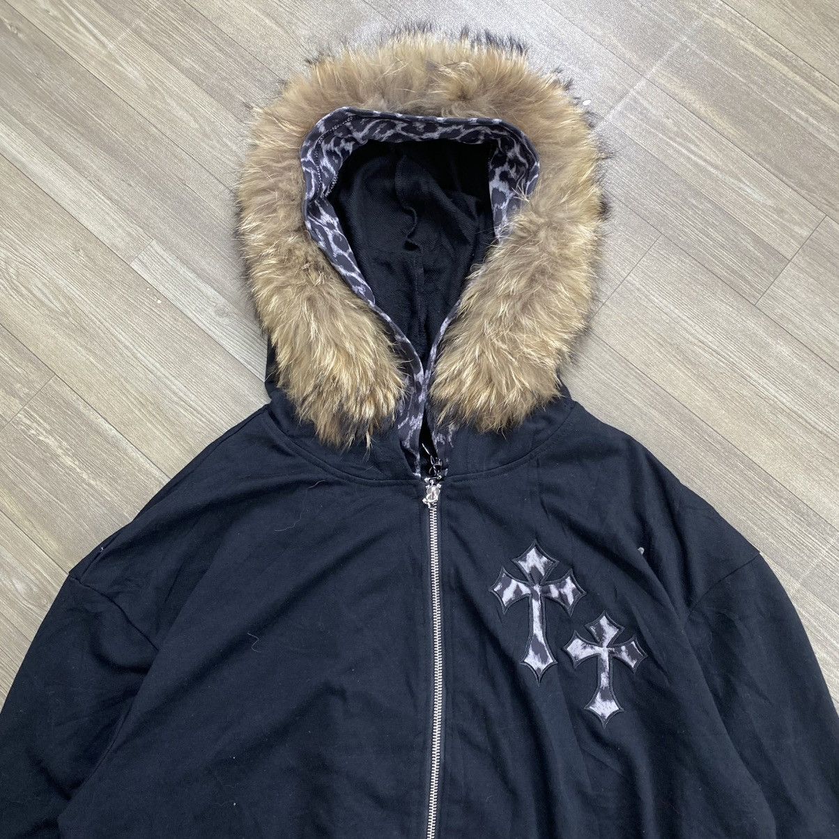 14th Addiction 2000s Dazy Cross Double Layer Skull Lgb Style Zip Fur Hoodie Size US XXL / EU 58 / 5 - 6 Thumbnail