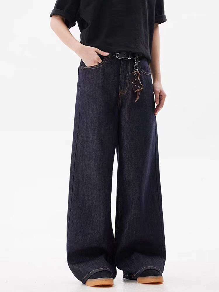 Japanese Brand × Jean Straight Leg Vintage Dark Blue Wide Leg Loose Jeans Size US 30 / EU 46 - 5 Thumbnail