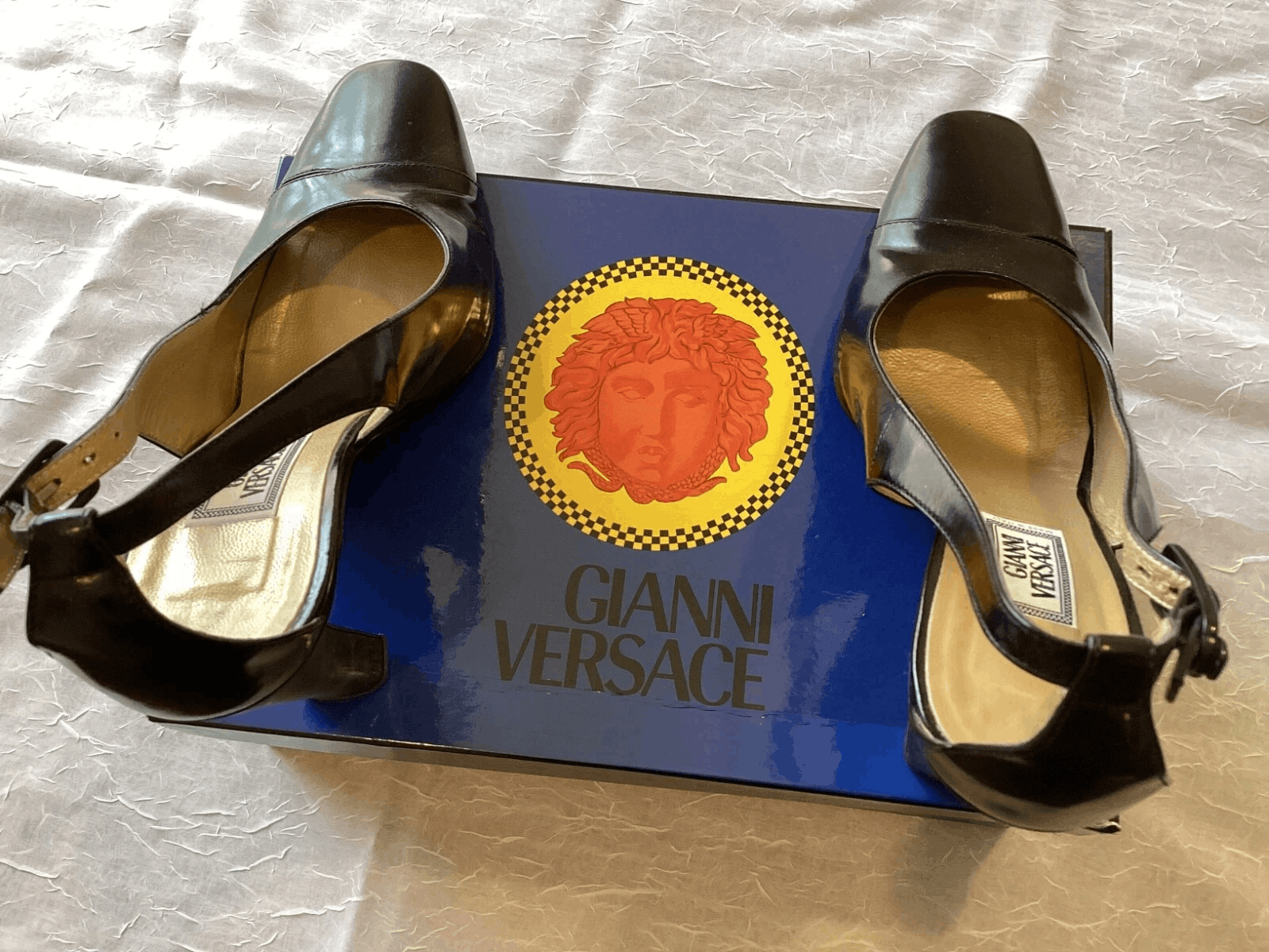Versace Vtg Gianni Versace Black Leather Heels w/ box! Size US 8 / IT 38 - 1 Thumbnail