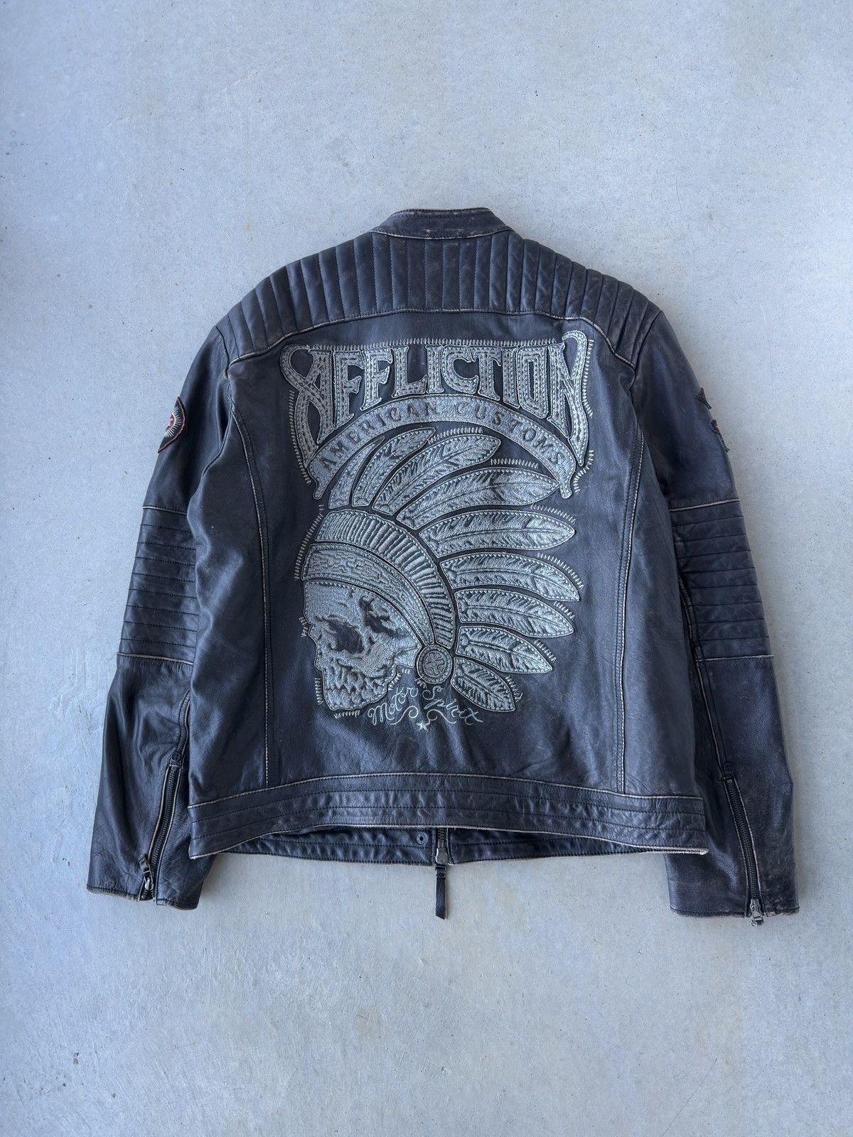 Affliction Vintage Y2K Affliction American Customs Leather Biker Jacket Size US XXL / EU 58 / 5 - 1 Thumbnail