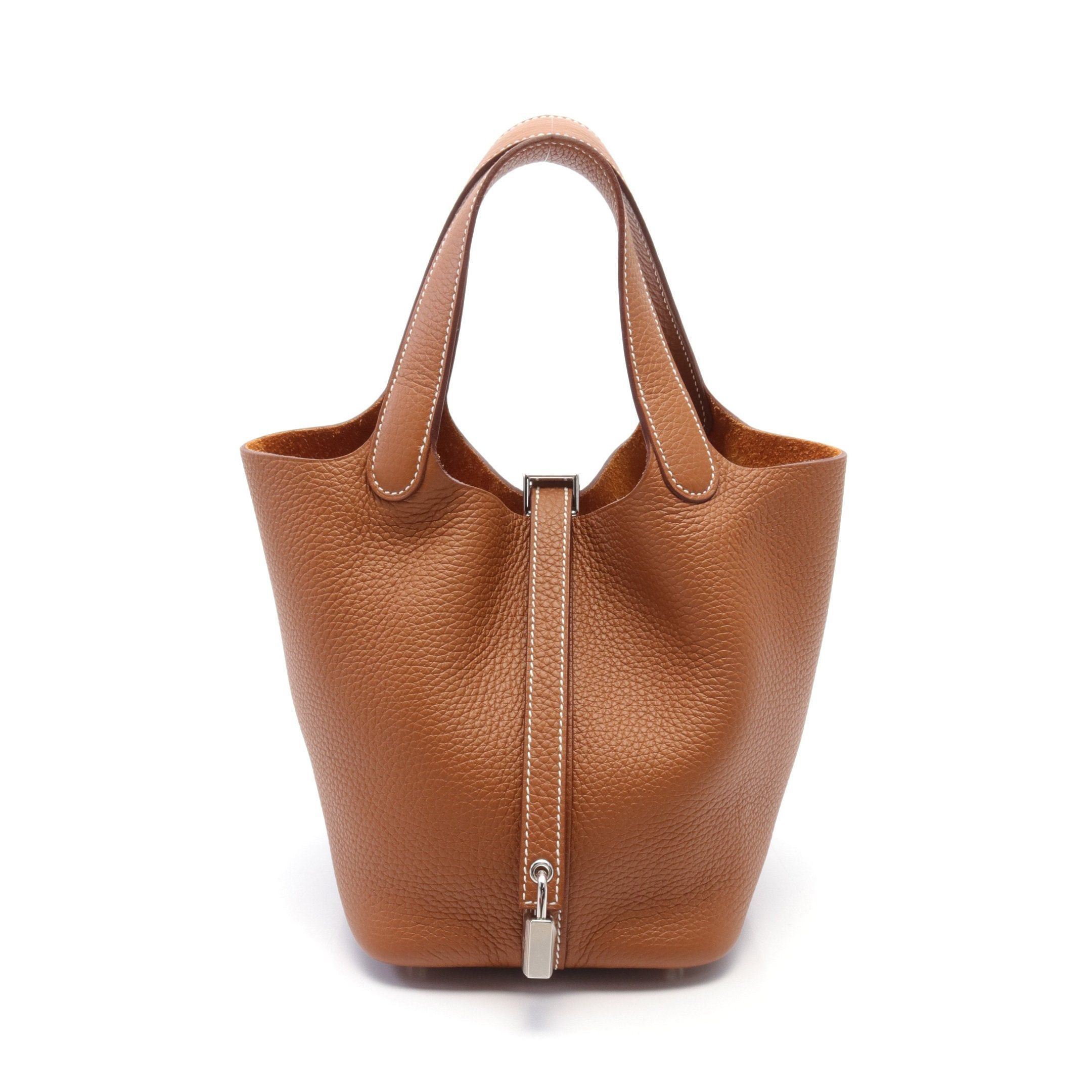 Hermes Hermes Picotan Lock Pm Gold Handbag Clemence Leather Brown Silver Hardware B Stamp Size ONE SIZE - 1 Thumbnail
