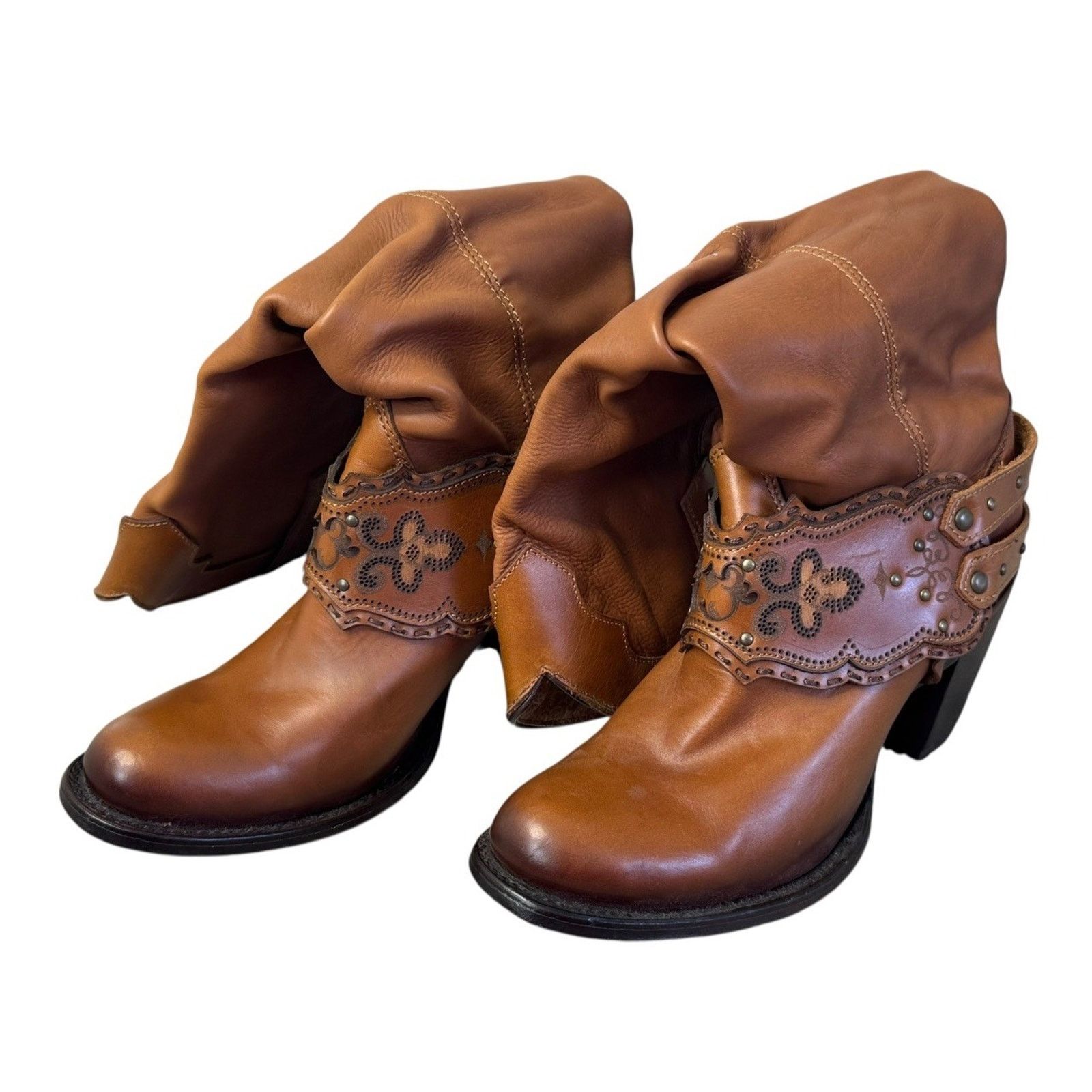 Other CUADRA Cowgirl Mexican Cowhide Boots Honey Stud Harness Sz 7 Size US 7 / IT 37 - 3 Thumbnail