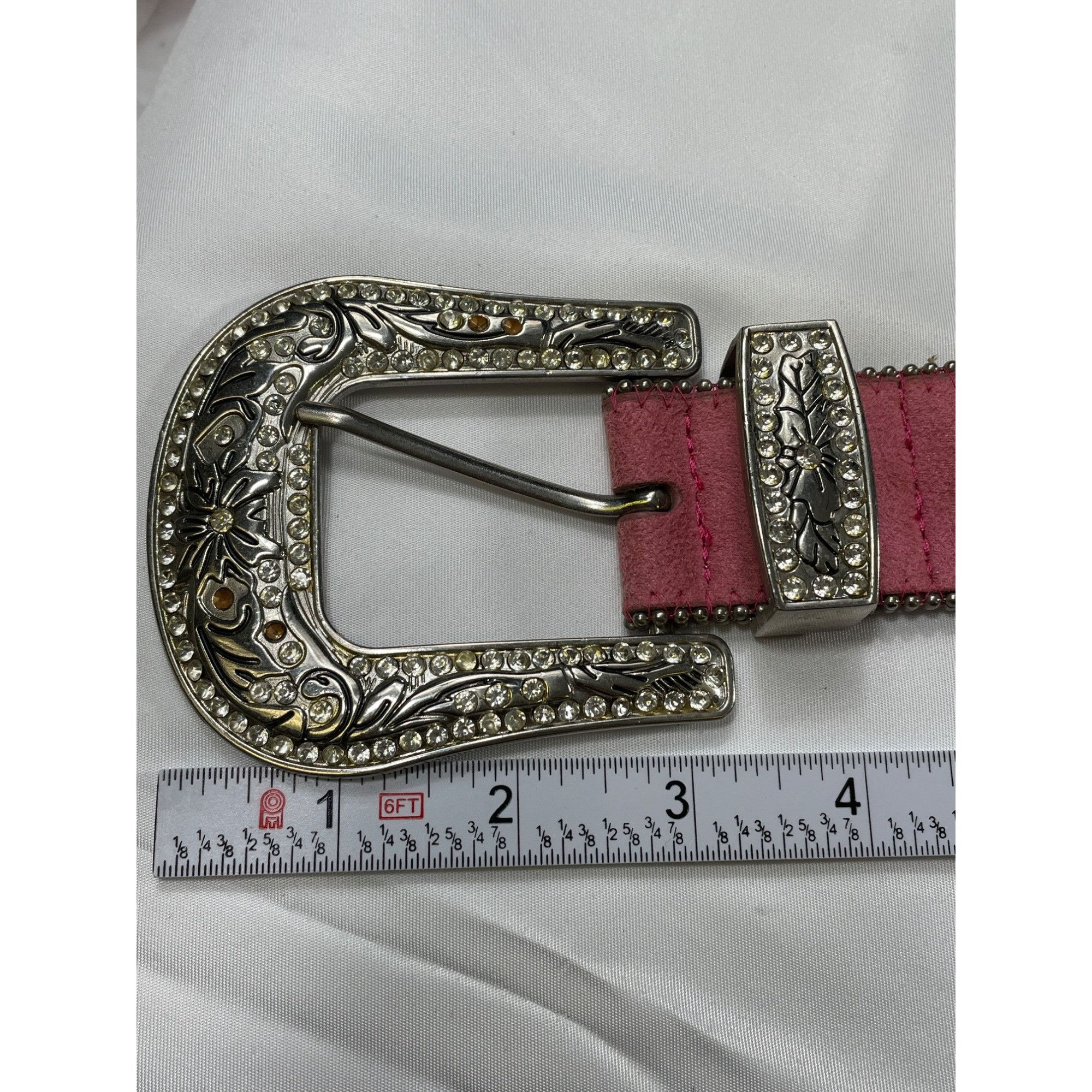 Designer Pink Studded Leather Belt With Rhinestone Buckle SKIU 7590 Size ONE SIZE - 10 Thumbnail