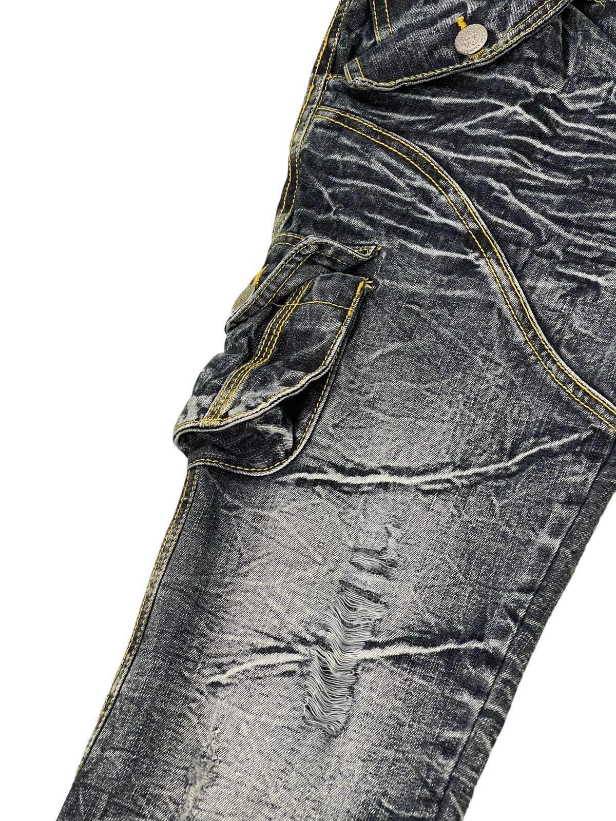 Japanese Brand Flare Jeans Cargo Low Box Crazy Faded Distress Boot Cut 6🟦2 Size US 29 - 8 Thumbnail