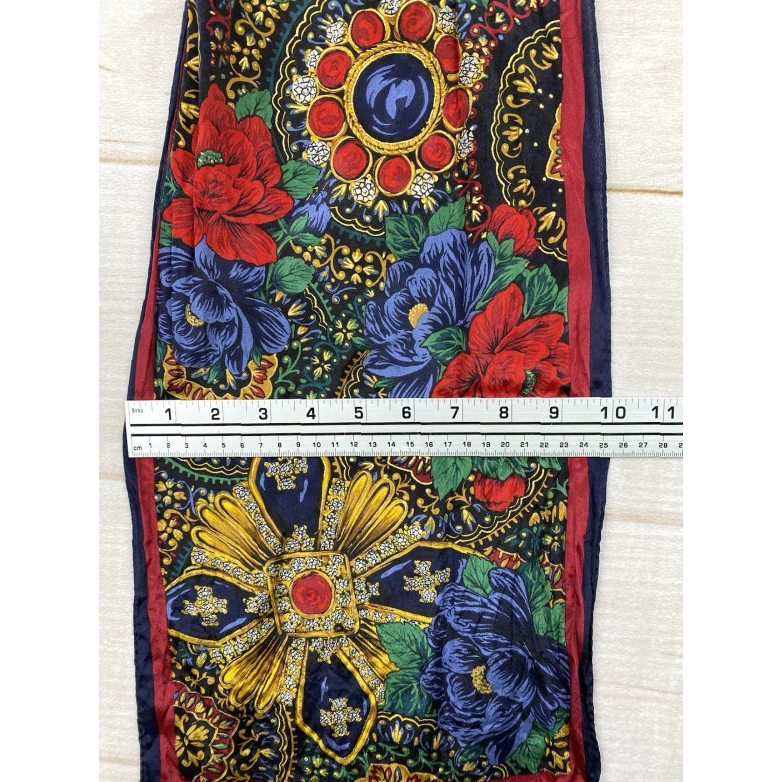 Oscar De La Renta Vtg Oscar De La Renta Silk Scarf Baroque Floral Jewel Print Fall Accessories 53” Silk Chiffon Multicolor 80s Floral Women Rectangle Scarf Size ONE SIZE - 5 Thumbnail