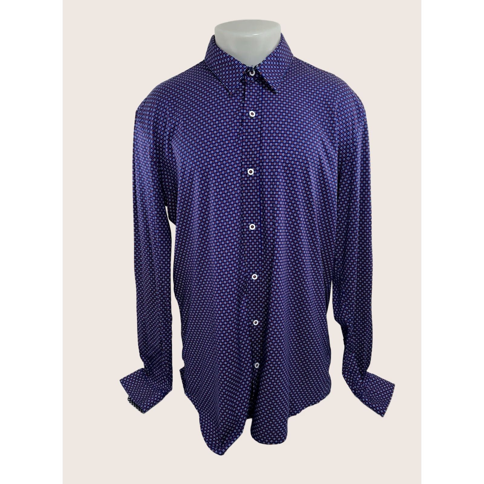 Buttero BUTTER CLOTH Geometric Shirt 2XL TALL Blue / Red / White Mens Size US XXL / EU 58 / 5 - 1 Thumbnail