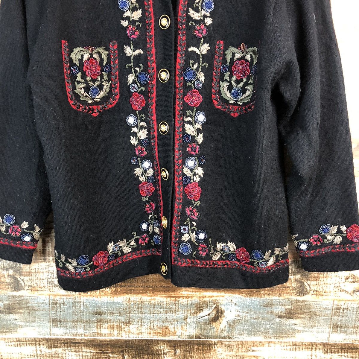 Homespun Knitwear × Japanese Brand Unchicpull Black art Patterned Cardigans #A2996 Size M / US 6-8 / IT 42-44 - 6 Thumbnail
