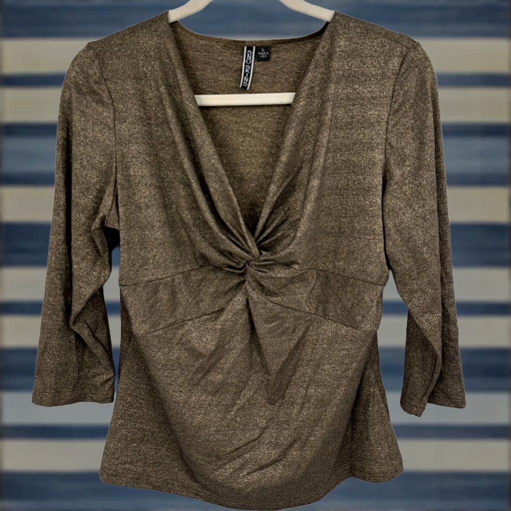 Vintage Sno Skins Top Womens Large Brown Metallic Twist Front Long Sleeve Blouse Size L / US 10 / IT 46 - 1 Thumbnail