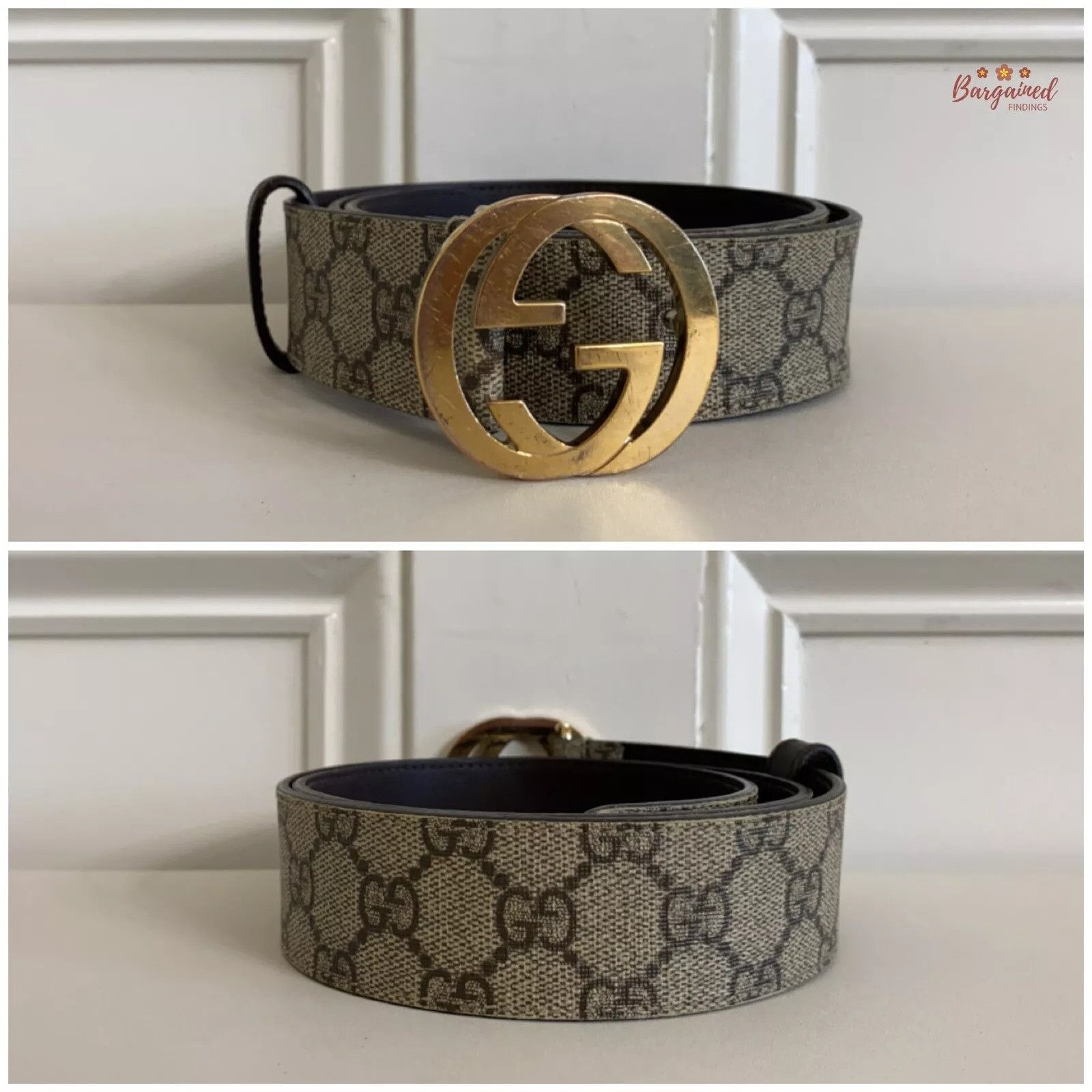 Gucci Gucci Brown GG Supreme Gold Interlocking G Buckle Belt Size 28 - 2 Thumbnail