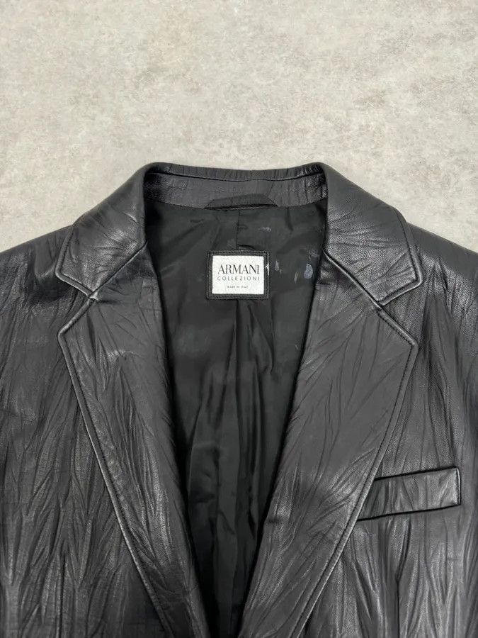 Armani Collezioni 2010s Armani Leaves Embossed Black Leather Blazer Jacket Size 44R - 4 Thumbnail