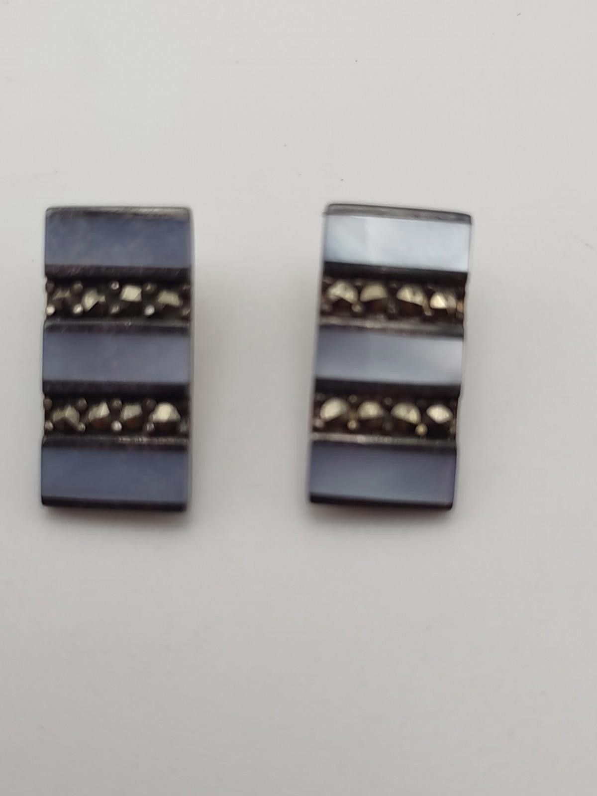 The Unbranded Brand Sterling 925 Marcasite & Blue Shell Clip Earrings Size ONE SIZE - 1 Thumbnail