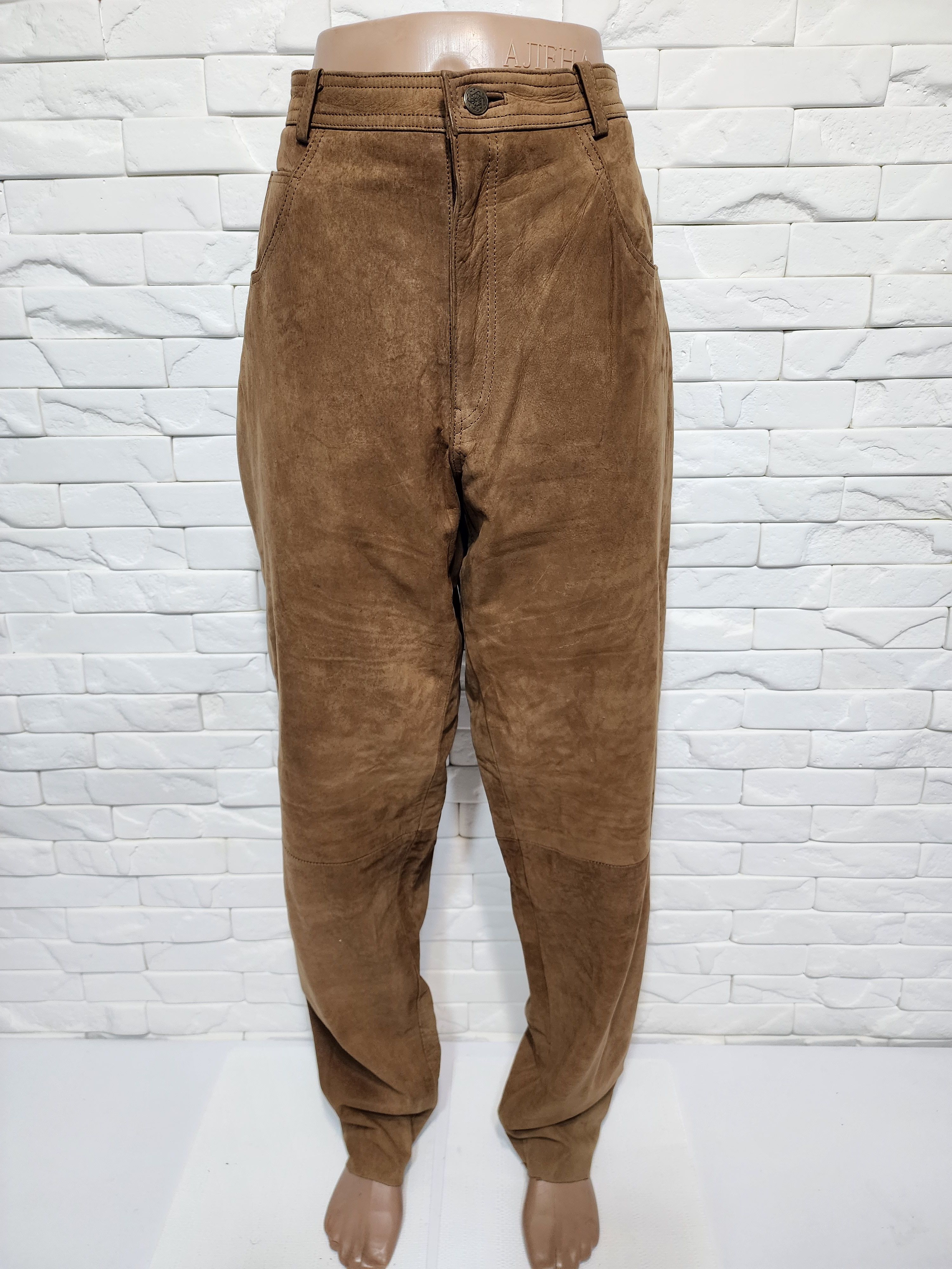 Genuine Leather Brown Men's Nubuck Leather Pants Size US 31 - 4 Thumbnail