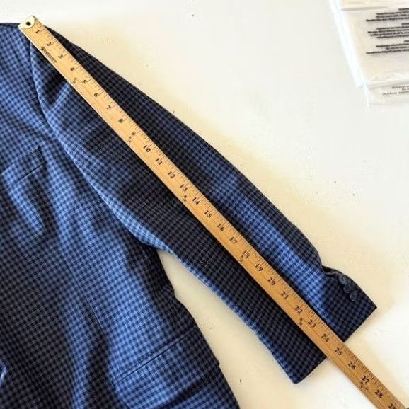 Peter Millar Peter Millar Blazer Jacket Men's 44 Regular Navy Cobalt Gingham Check 2-Button Notch Lapel Wool Long Size 44R - 7 Thumbnail