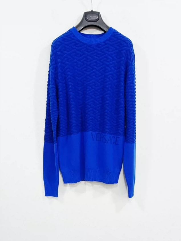Versace VERSACE Men's Blue Wool Knit Sweater - dmc Size US M / EU 48-50 / 2 - 1 Thumbnail