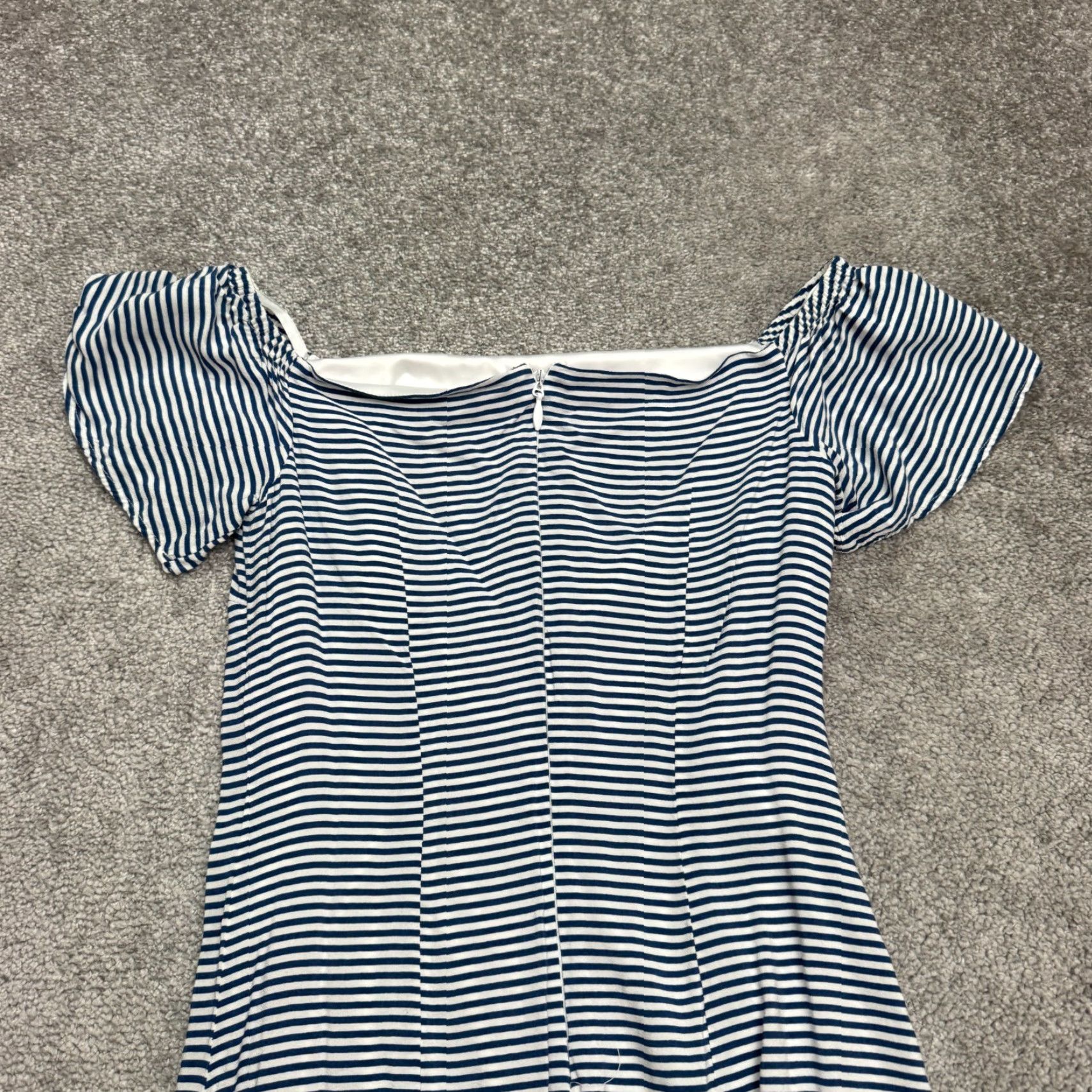 Bebe BeBe Womens Mini Dress Off Shoulder Puff Sleeve 4 Blue White Striped Stretch Size S / US 4 / IT 40 - 4 Thumbnail