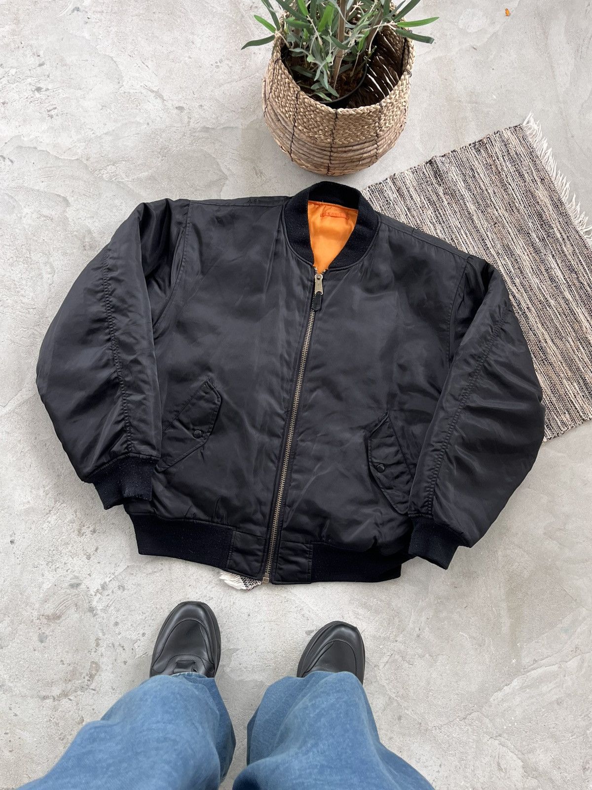 Vintage MA1 Bomber Jacket Black Oversized Reversible Y2K