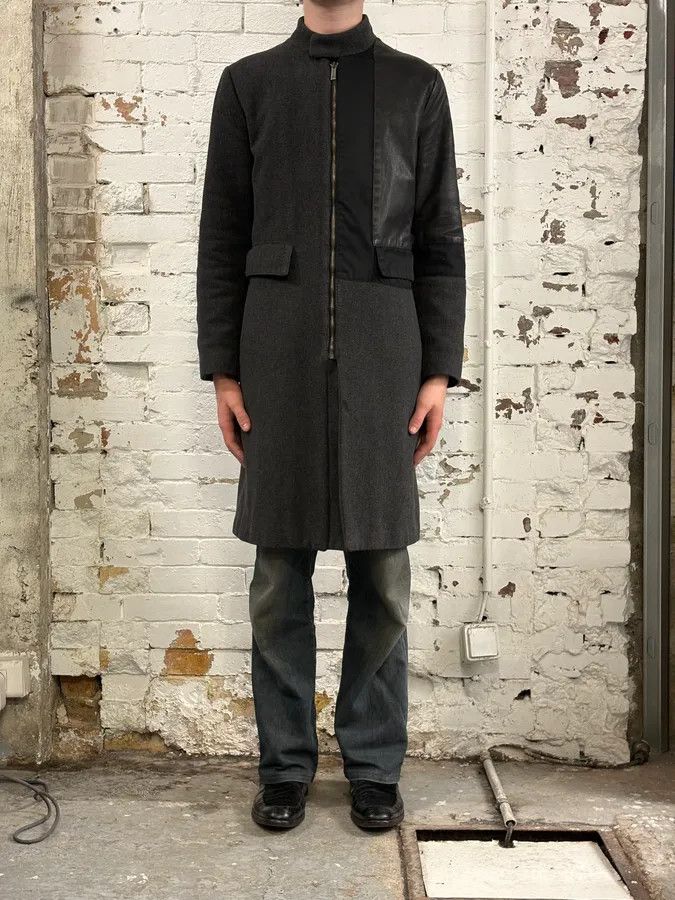 Dirk Bikkembergs 2000s Bikkembergs Dark Grey Hybrid Wool & Leather Coat Size US S / EU 44-46 / 1 - 2 Thumbnail