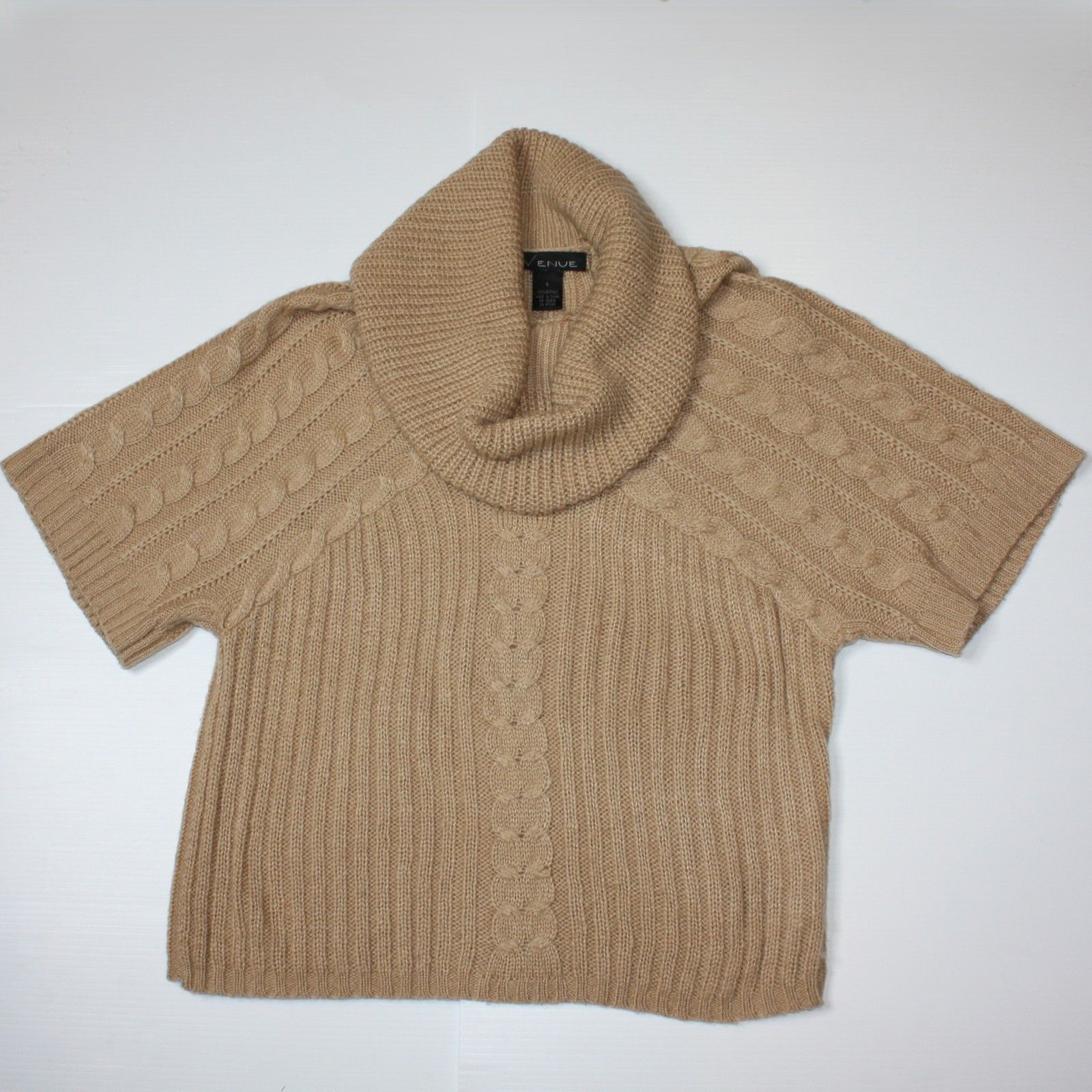 Other Venue Short Sleeve Knit Cowl Neck Sweater Top in Tan Color Size L / US 10 / IT 46 - 2 Thumbnail
