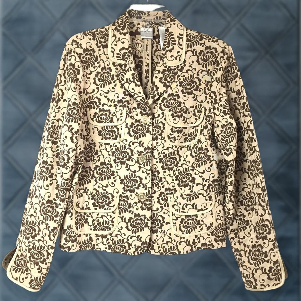Vintage Emma & James Jacket Women's Long Sleeve Button-Up Beige Floral 16 Casual Mens? Size XXL / US 16-18 / IT 52-54 - 1 Thumbnail
