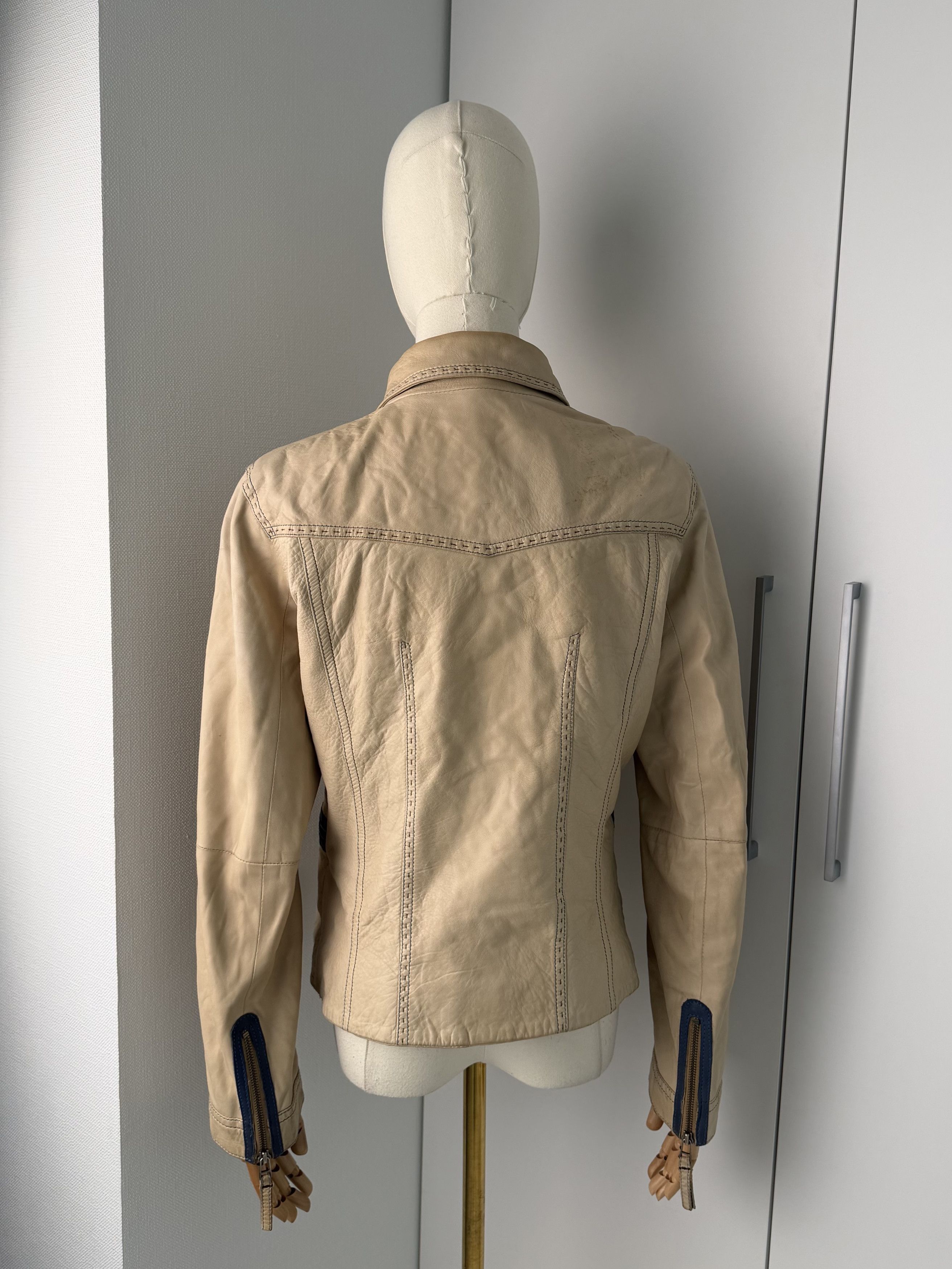 Genuine Leather Vintage Women's Beige Leather Jacket Button Up Casual Fitted Size M / US 6-8 / IT 42-44 - 4 Thumbnail