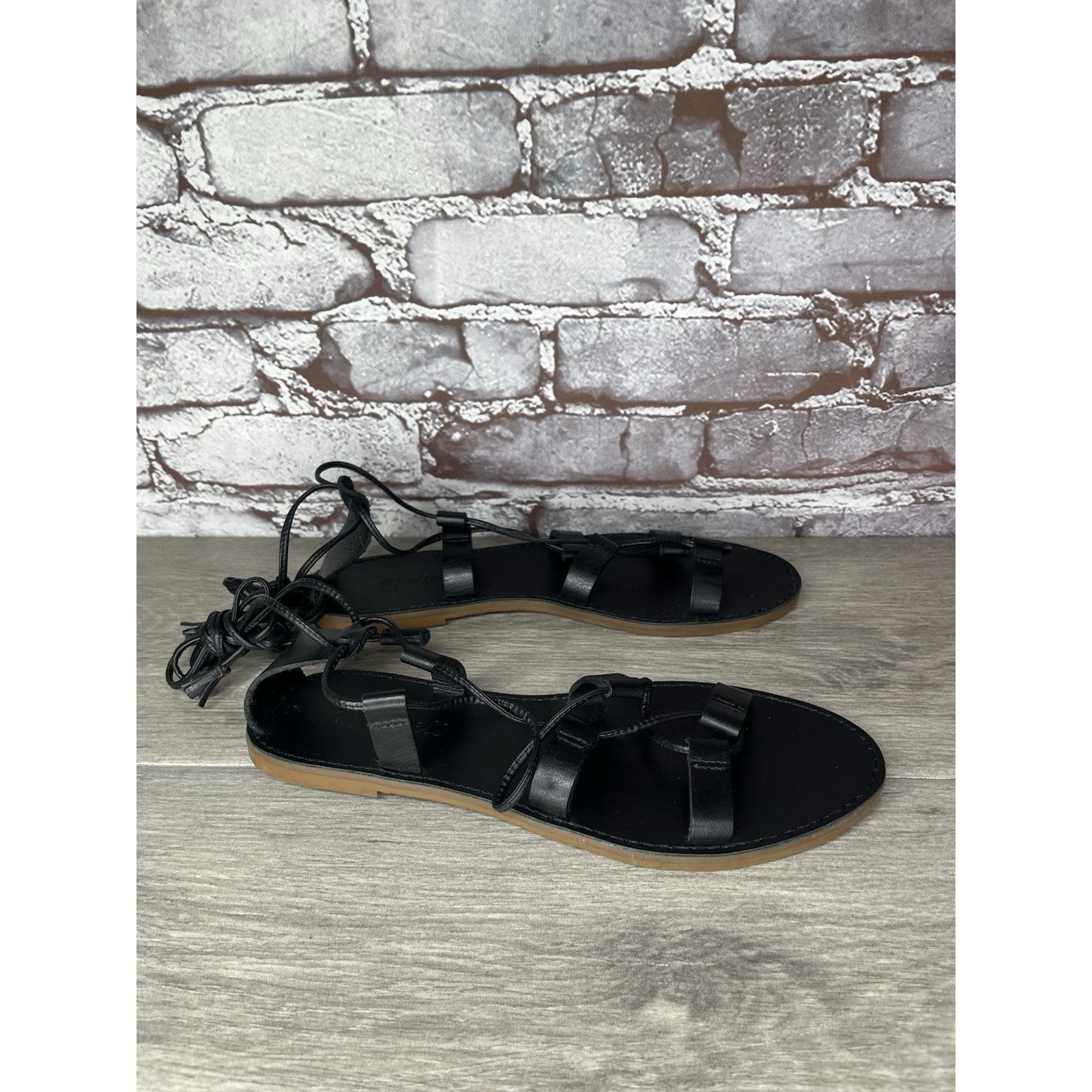 Madewell Madewell Boardwalk Black Leather Gladiator Lace Up Sandals W Size US 8 / IT 38 - 24 Thumbnail