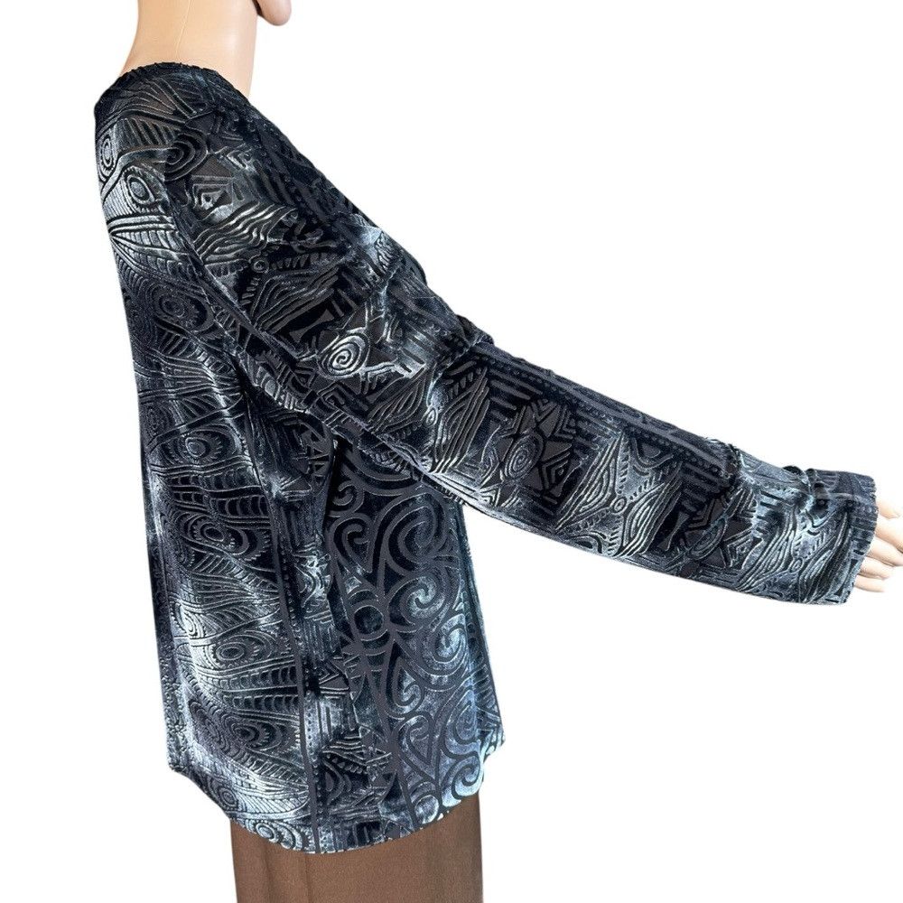 Chicos Chicos Velvet Burnout Blouse Dark Grey Long Sleeve Top Size Size L / US 10 / IT 46 - 3 Thumbnail