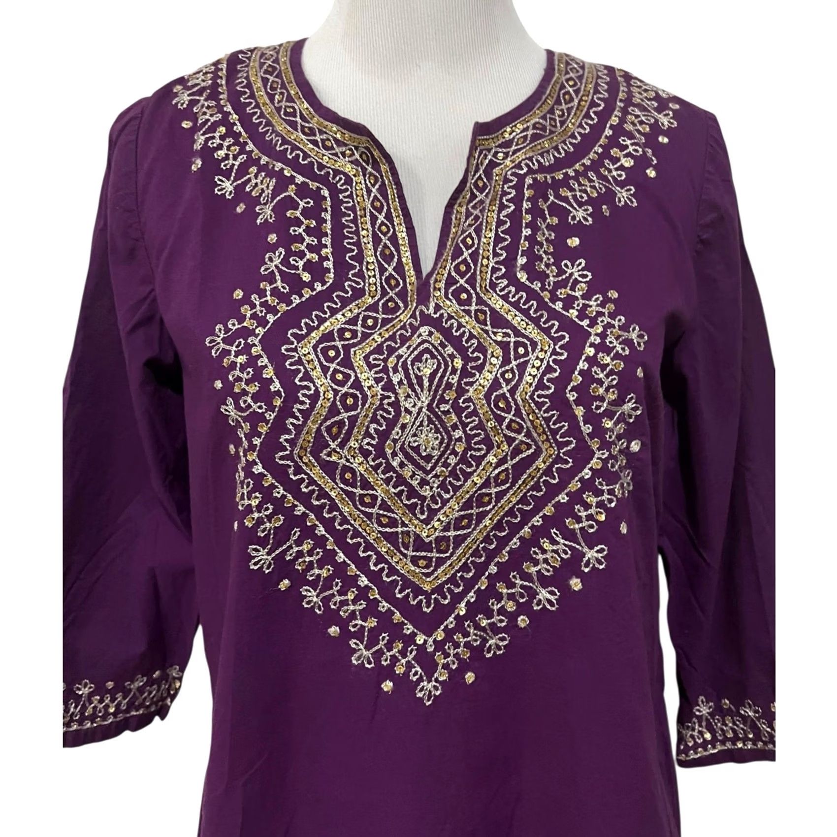 Vintage Chicos Womens L (2) Purple Embroidered Tunic Shirt Lightweight Cotton Blouse Side Slits Size L / US 10 / IT 46 - 2 Thumbnail