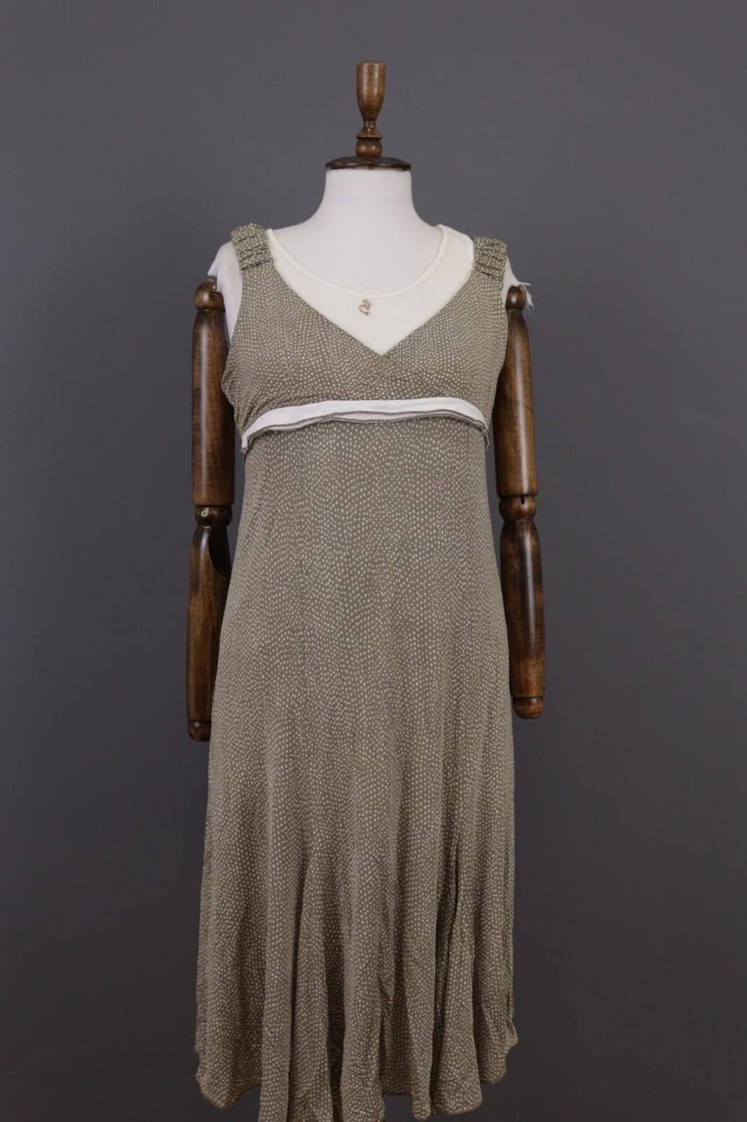 Designer Elisa Cavaletti Beige Dotted Lined Sleeveless Long Dress Size M / US 6-8 / IT 42-44 - 1 Thumbnail
