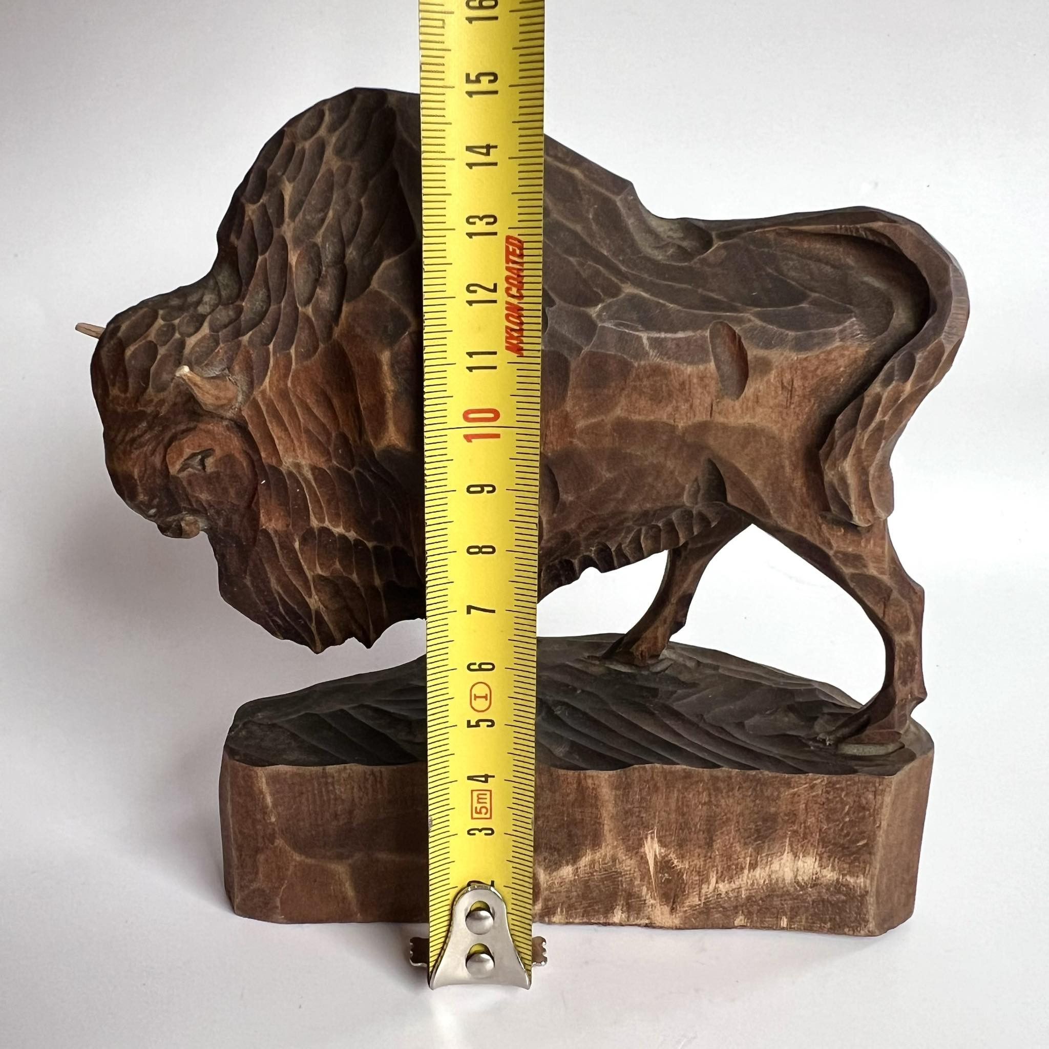 Vintage 1970 Vintage Art Wood Figure Statue Hand Carved Bison Size ONE SIZE - 6 Thumbnail
