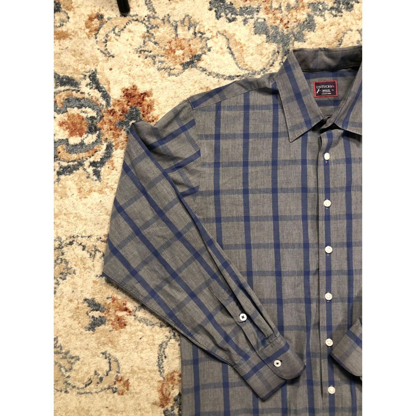UNTUCKit UNTUCKit Shirt Mens M Blue Gray Plaid Cotton Long Sleeve Button Up Casual Size US M / EU 48-50 / 2 - 3 Thumbnail