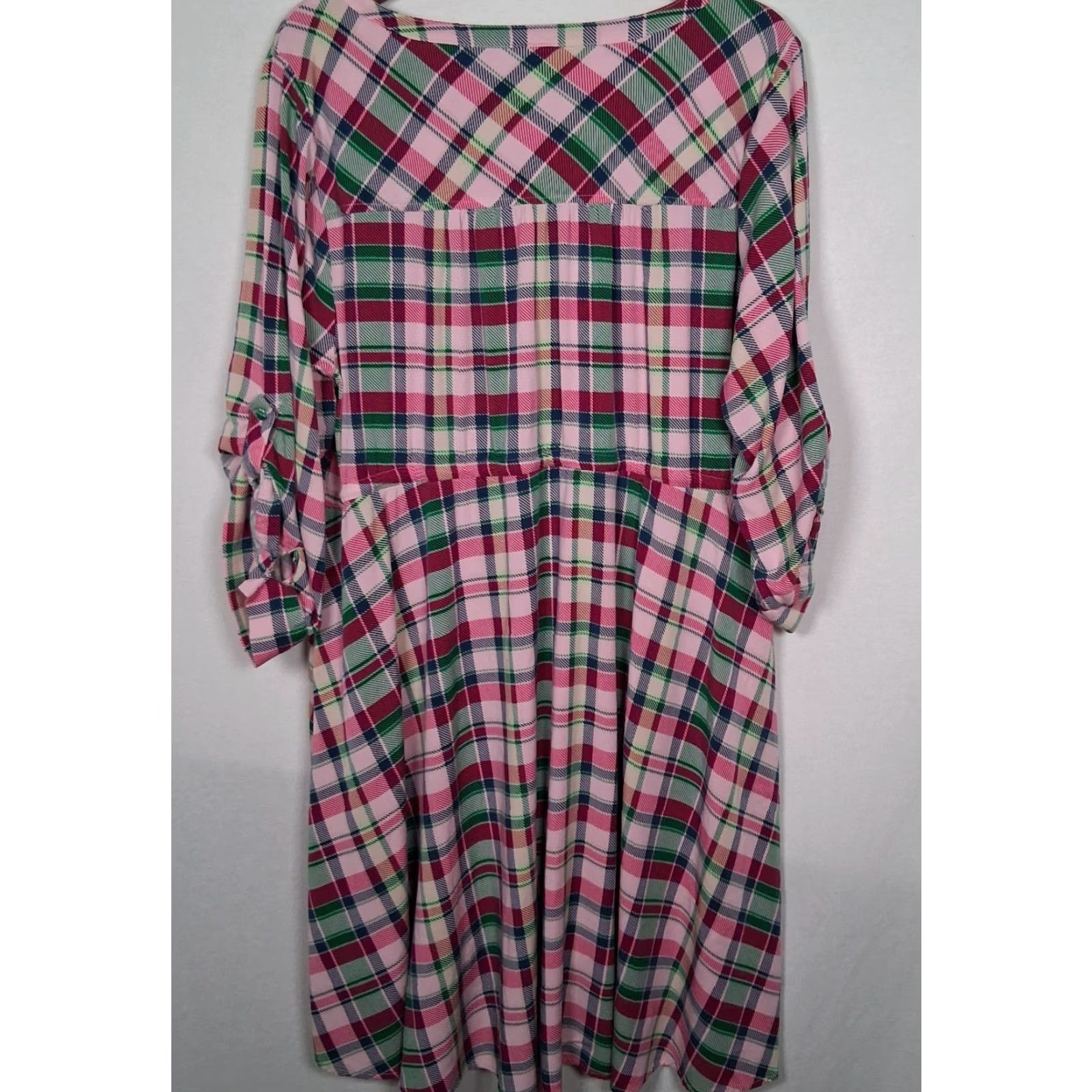 Torrid Torrid Plaid Shirt Dress Midi Zip 3X Women’s Plus Size Pink Green Blue Roll Sleeve V-Neck High Low Size XXL / US 16-18 / IT 52-54 - 2 Thumbnail